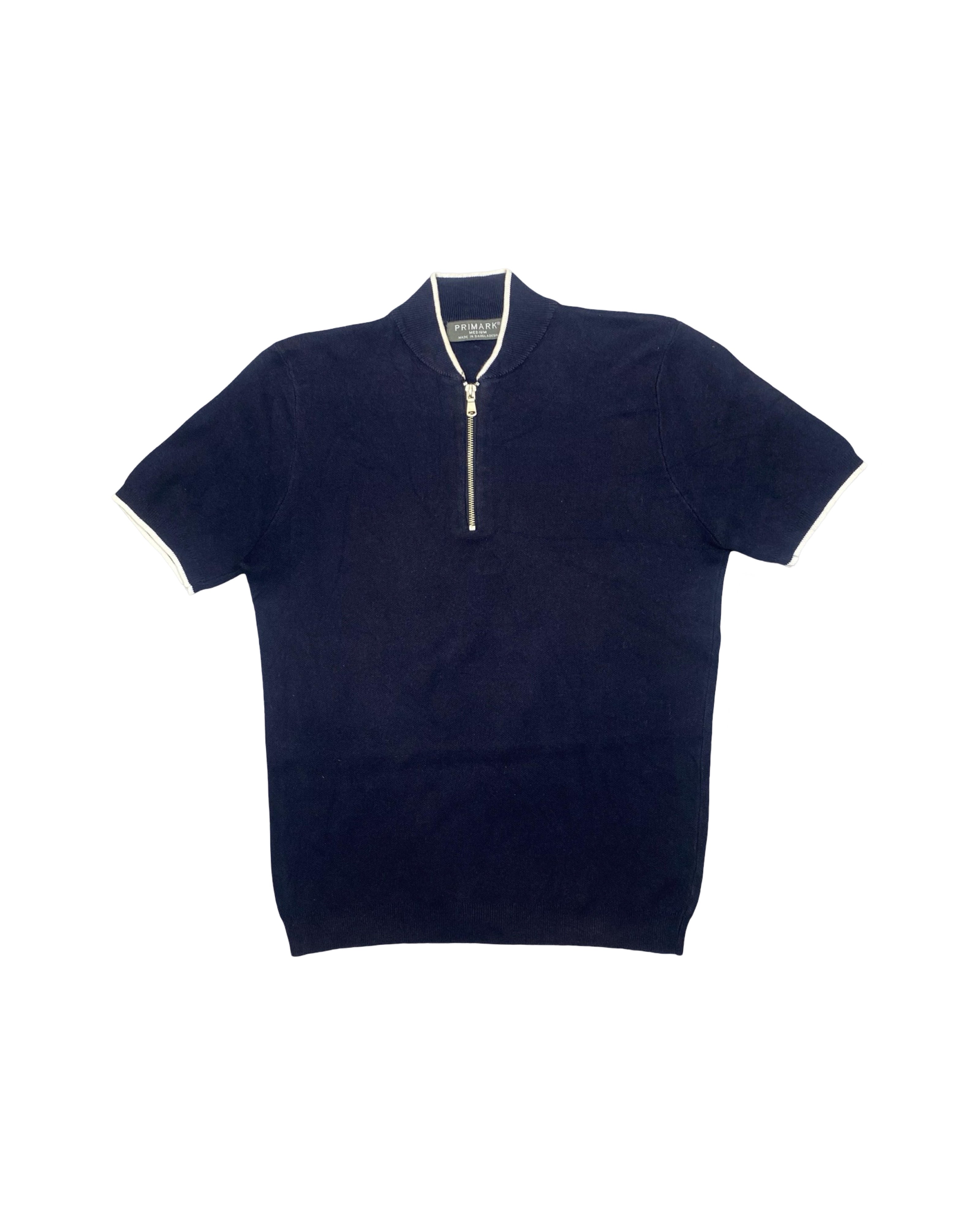 Primark Navy Blue Knitted Polo Shirt | Medium | Chest 20.5”