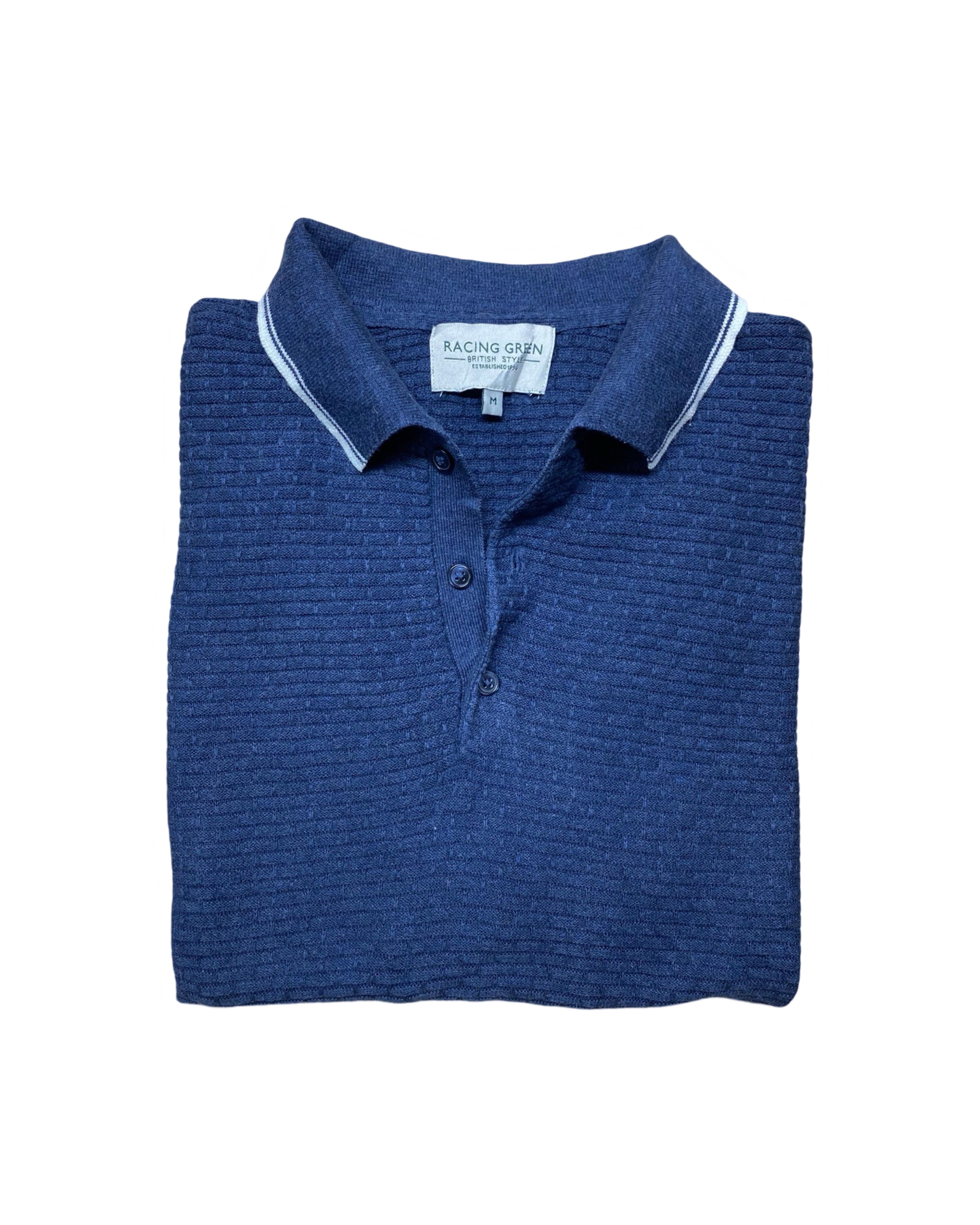 Racing Green Navy Knitted Polo Shirt | Medium | Chest 20.5”