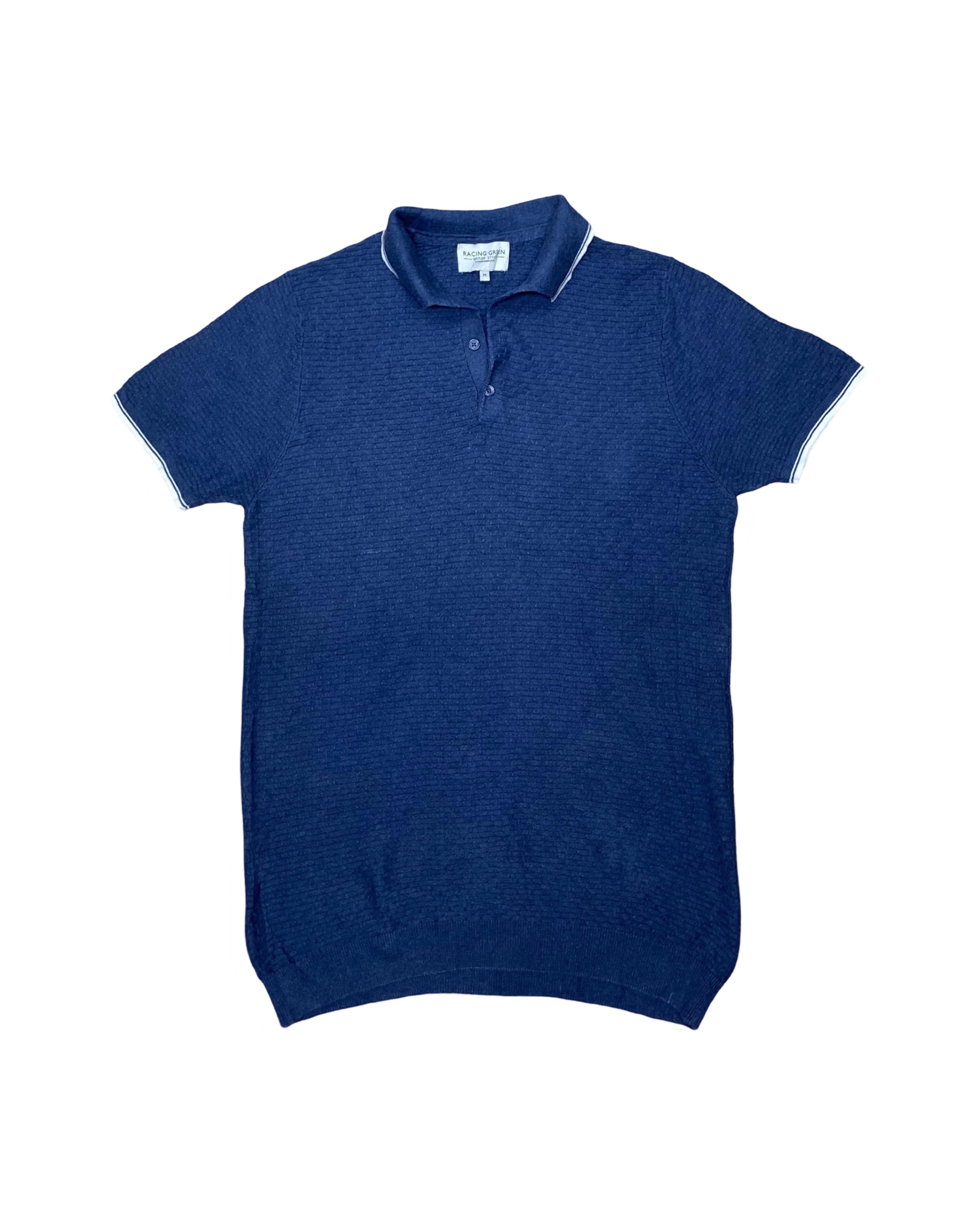Racing Green Navy Knitted Polo Shirt | Medium | Chest 20.5”
