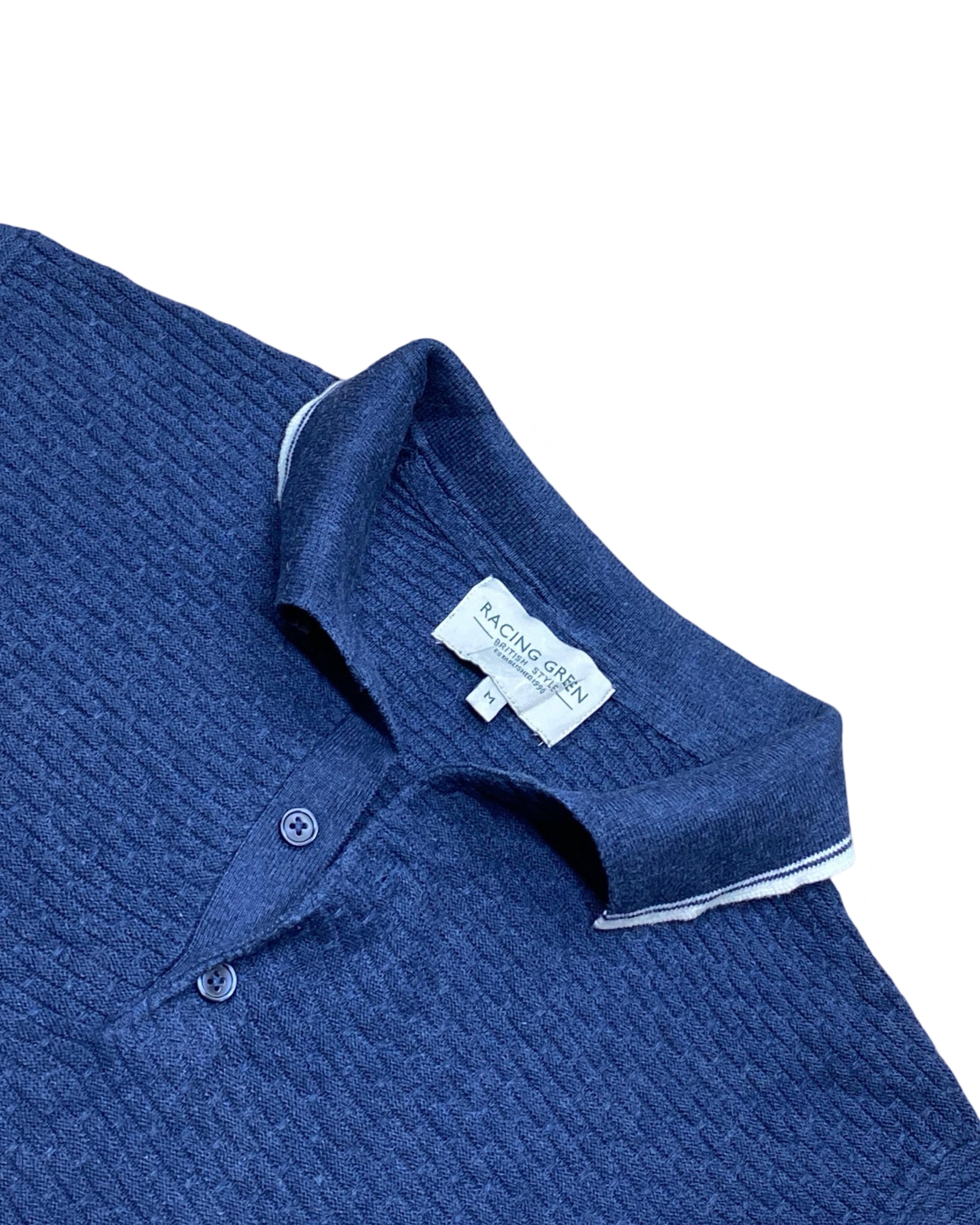 Racing Green Navy Knitted Polo Shirt | Medium | Chest 20.5”