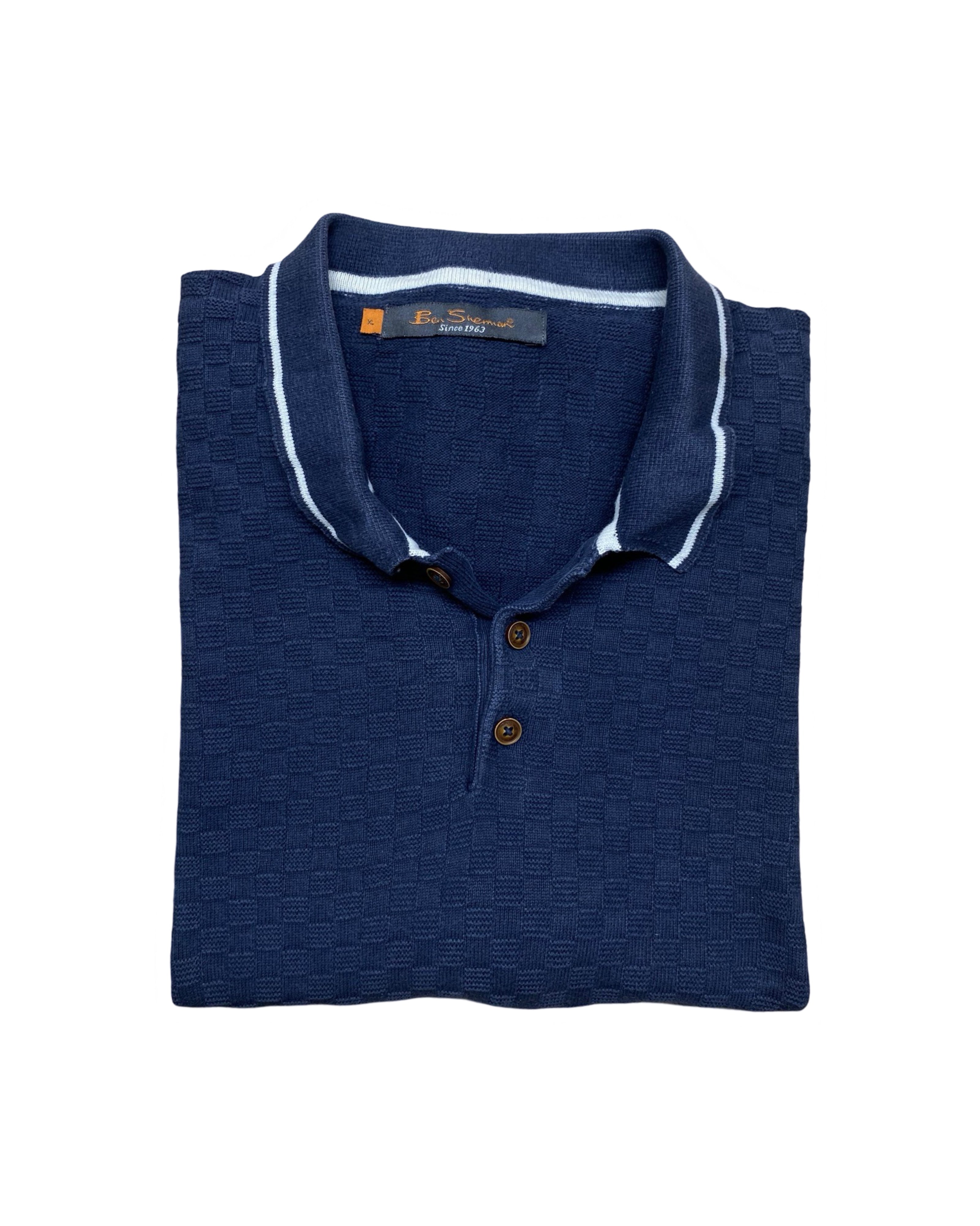Ben Sherman Navy Blue Knitted Polo Shirt | XL | Chest 23”