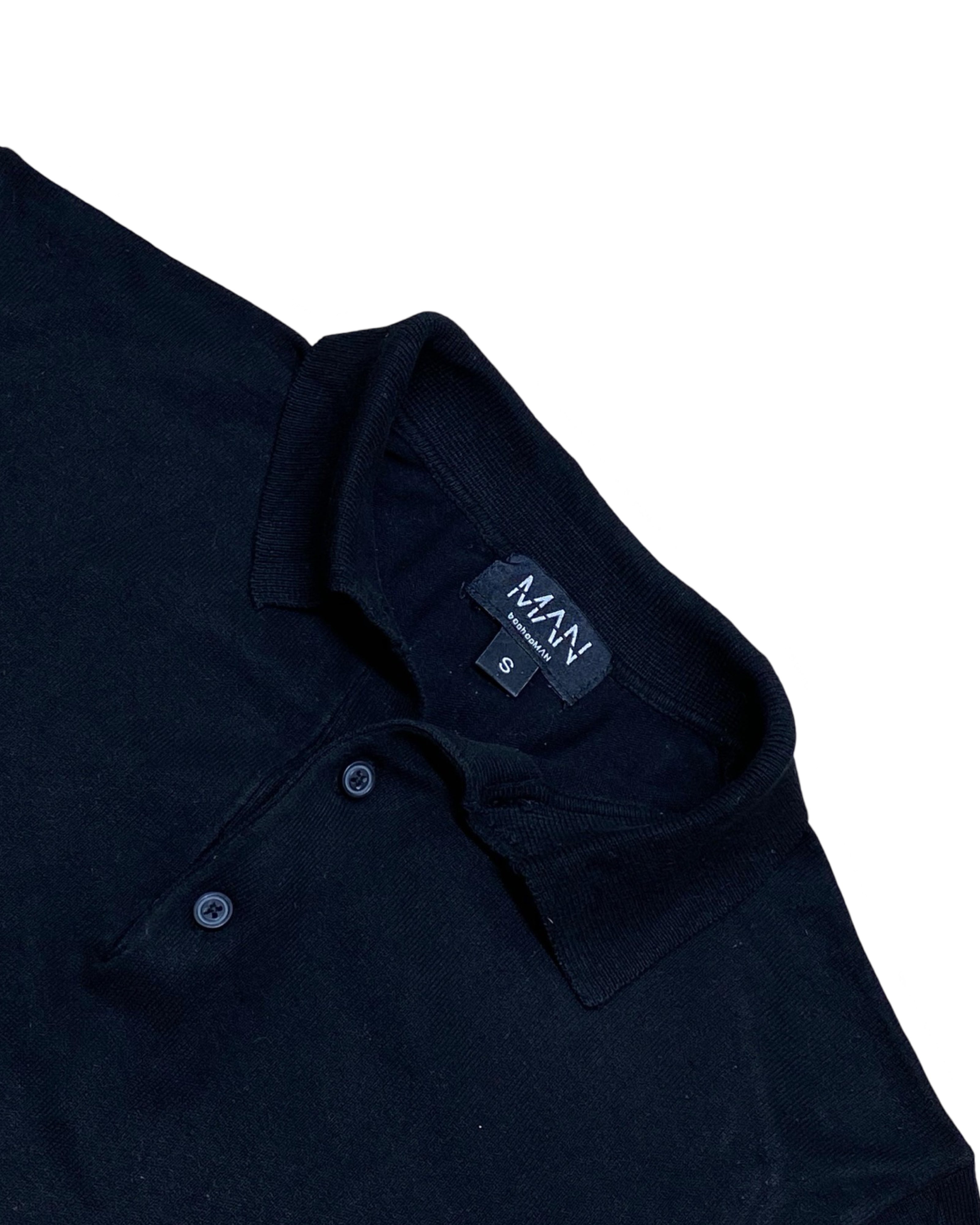 MAN Black Knitted Polo Shirt | Small | Chest 18.5”