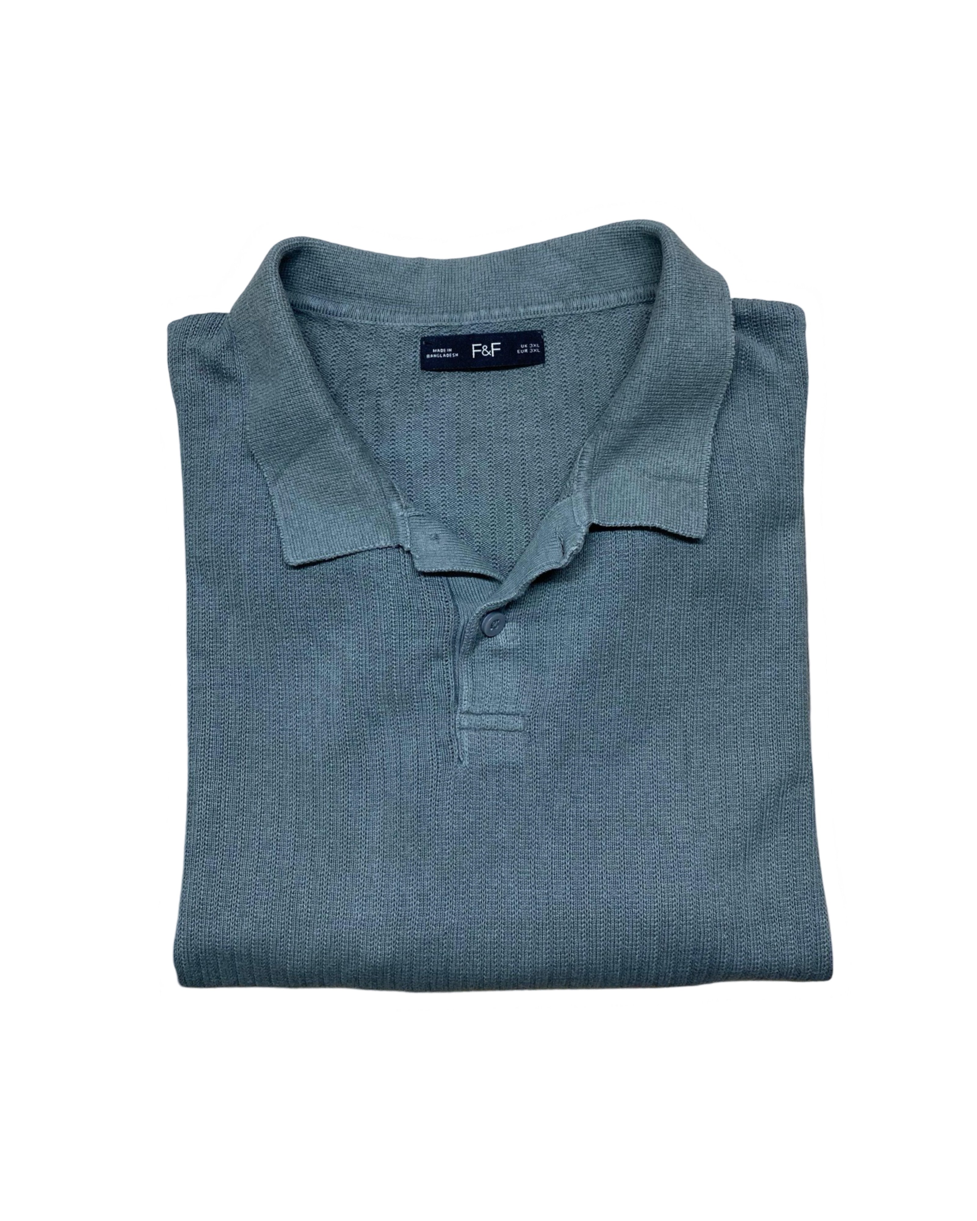 F&F Steel Tone Textured Knit Polo Shirt | 3XL | Chest 28”