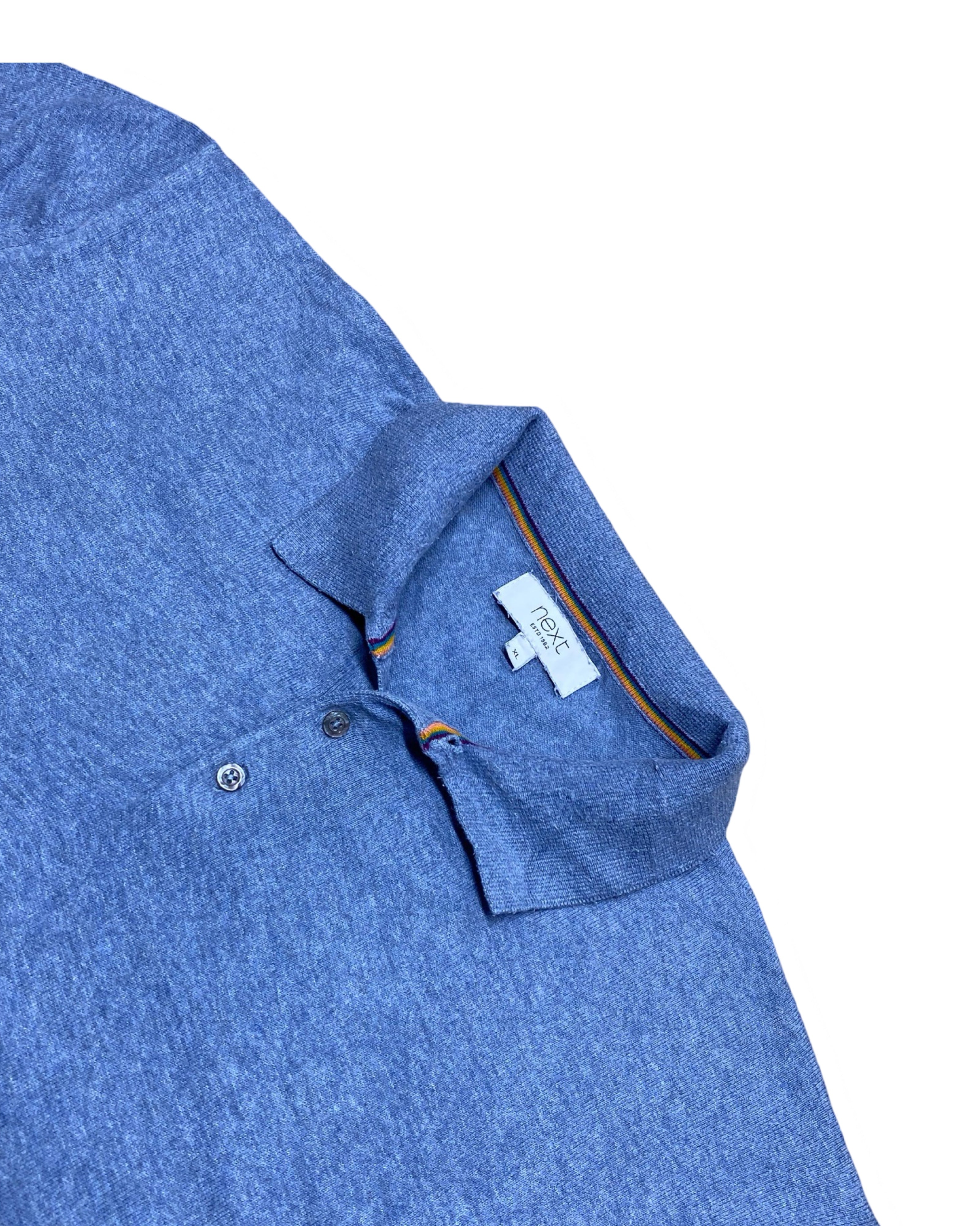 Next Blue Knitted Polo Shirt | Medium | Chest 21”