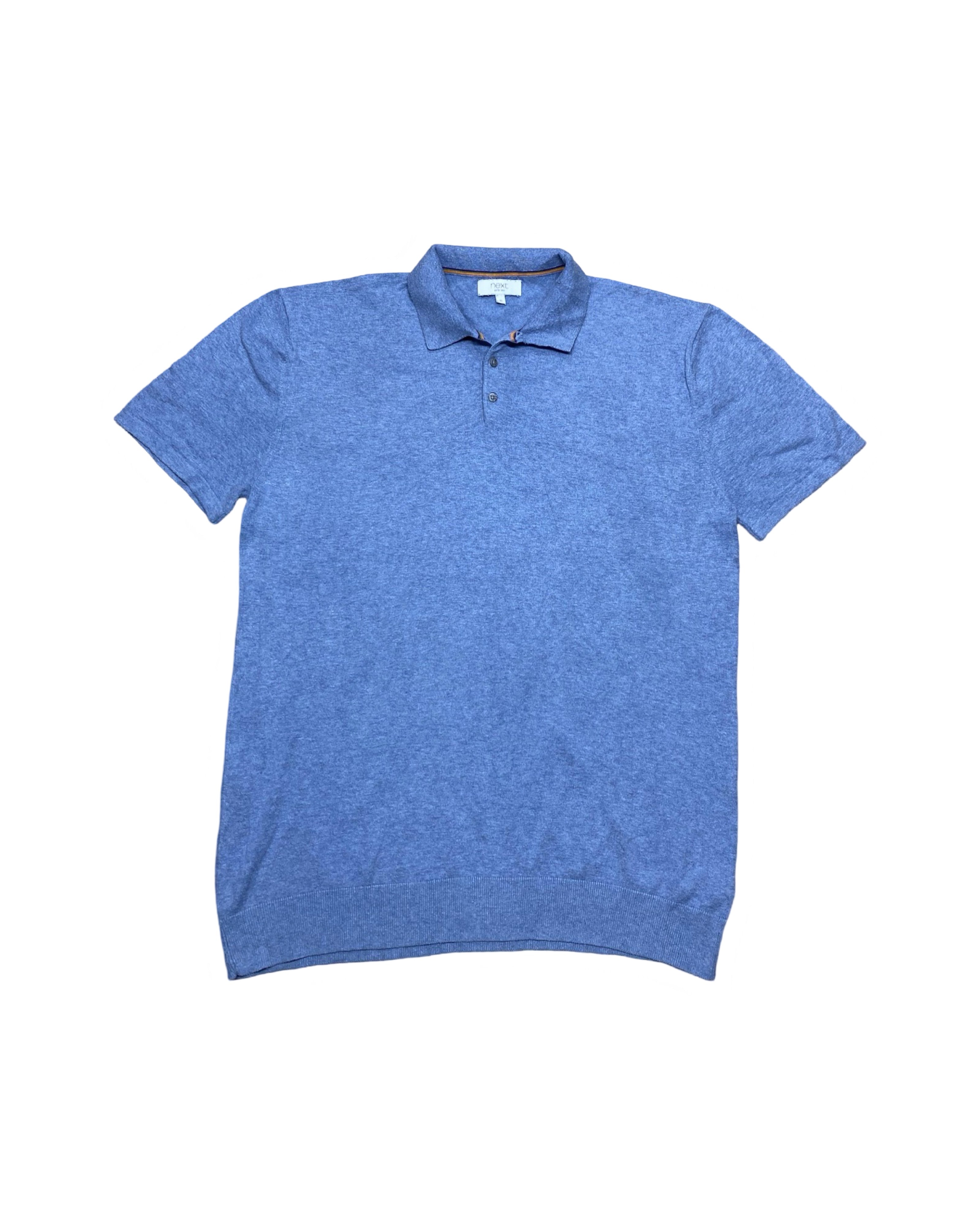 Next Blue Knitted Polo Shirt | Medium | Chest 21”