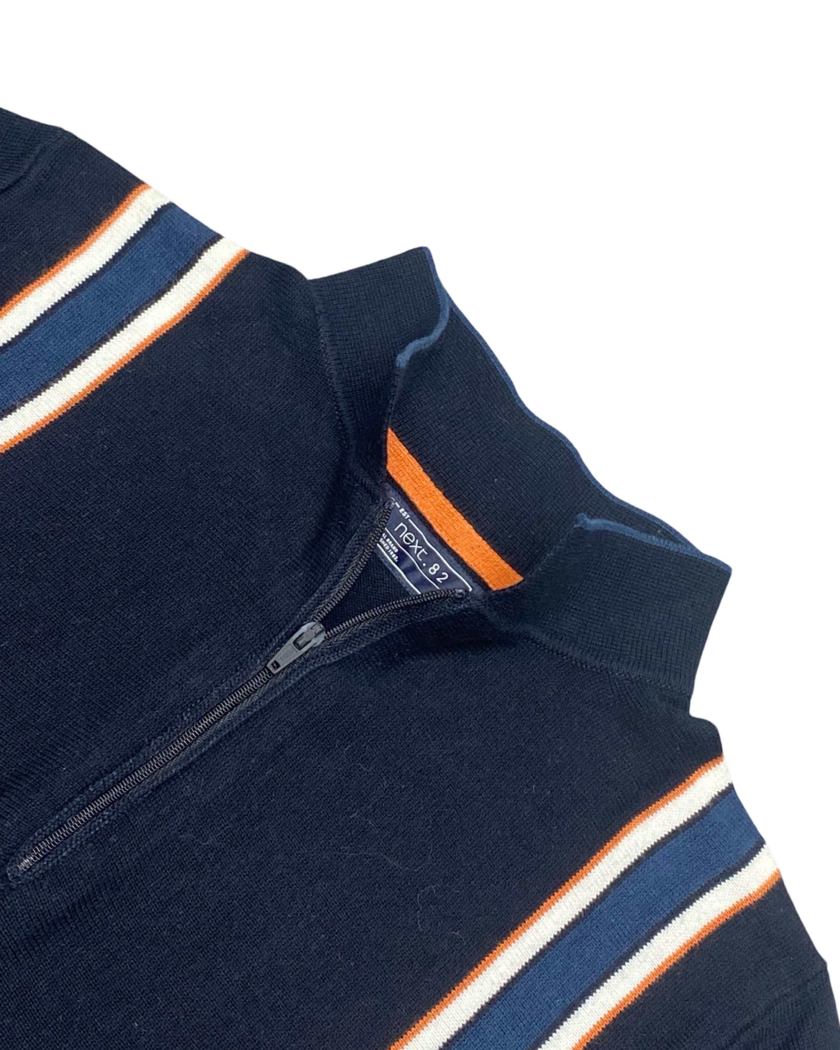 NEXT Navy Stripe Quarter-Zip Polo | Small | Chest 17”