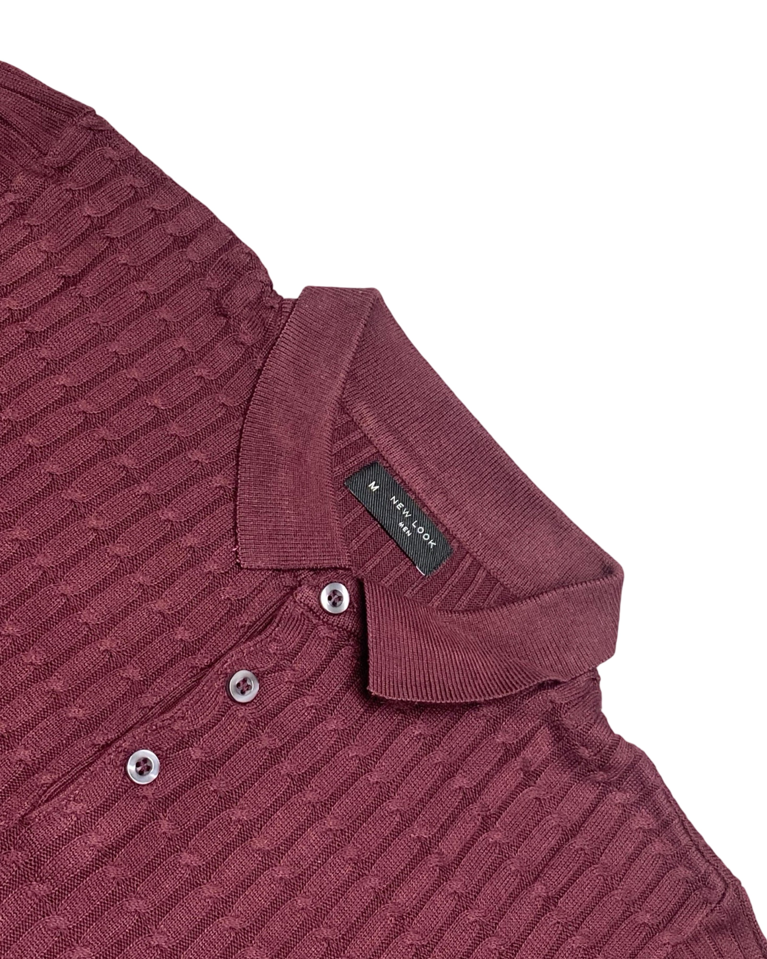 NEW LOOK Burgundy Textured Polo Shirt | Medium | Chest 21”