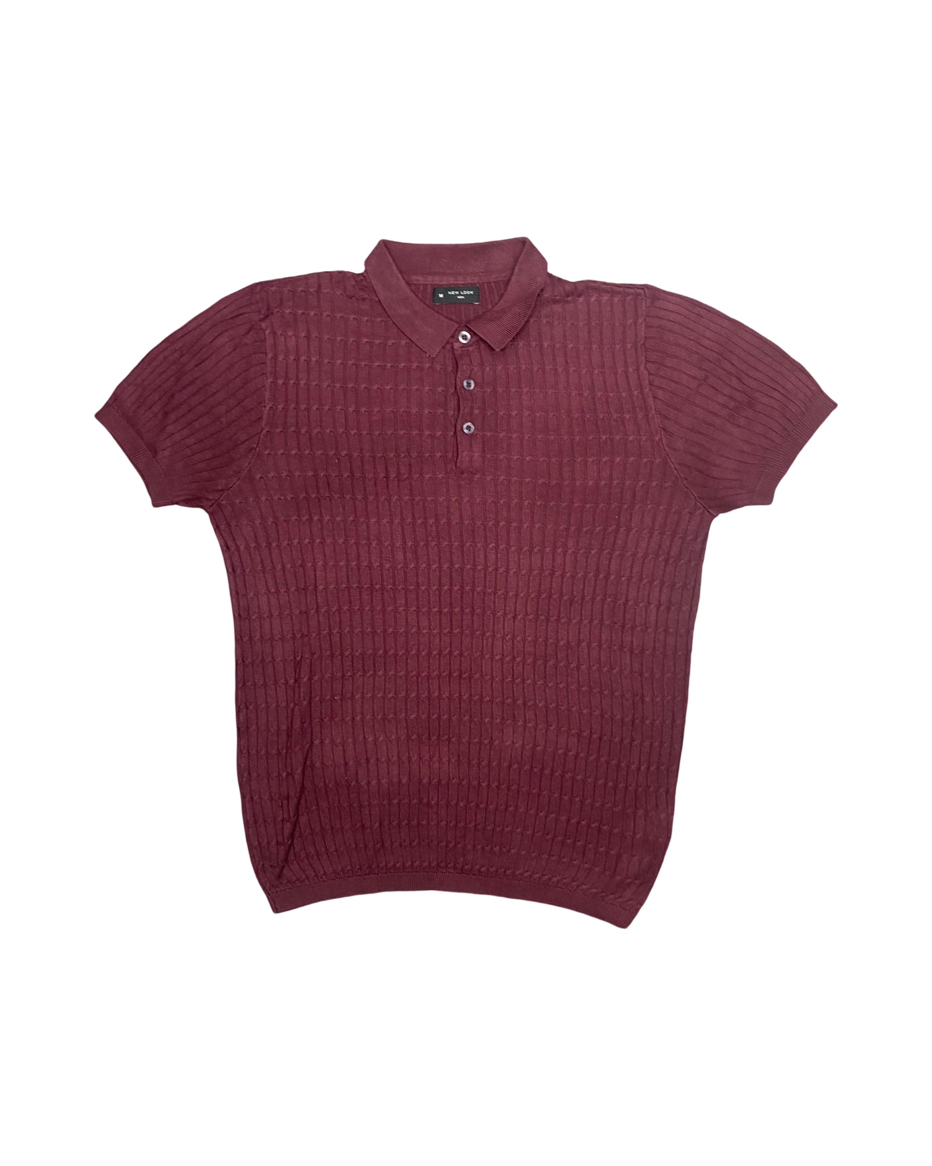 NEW LOOK Burgundy Textured Polo Shirt | Medium | Chest 21”