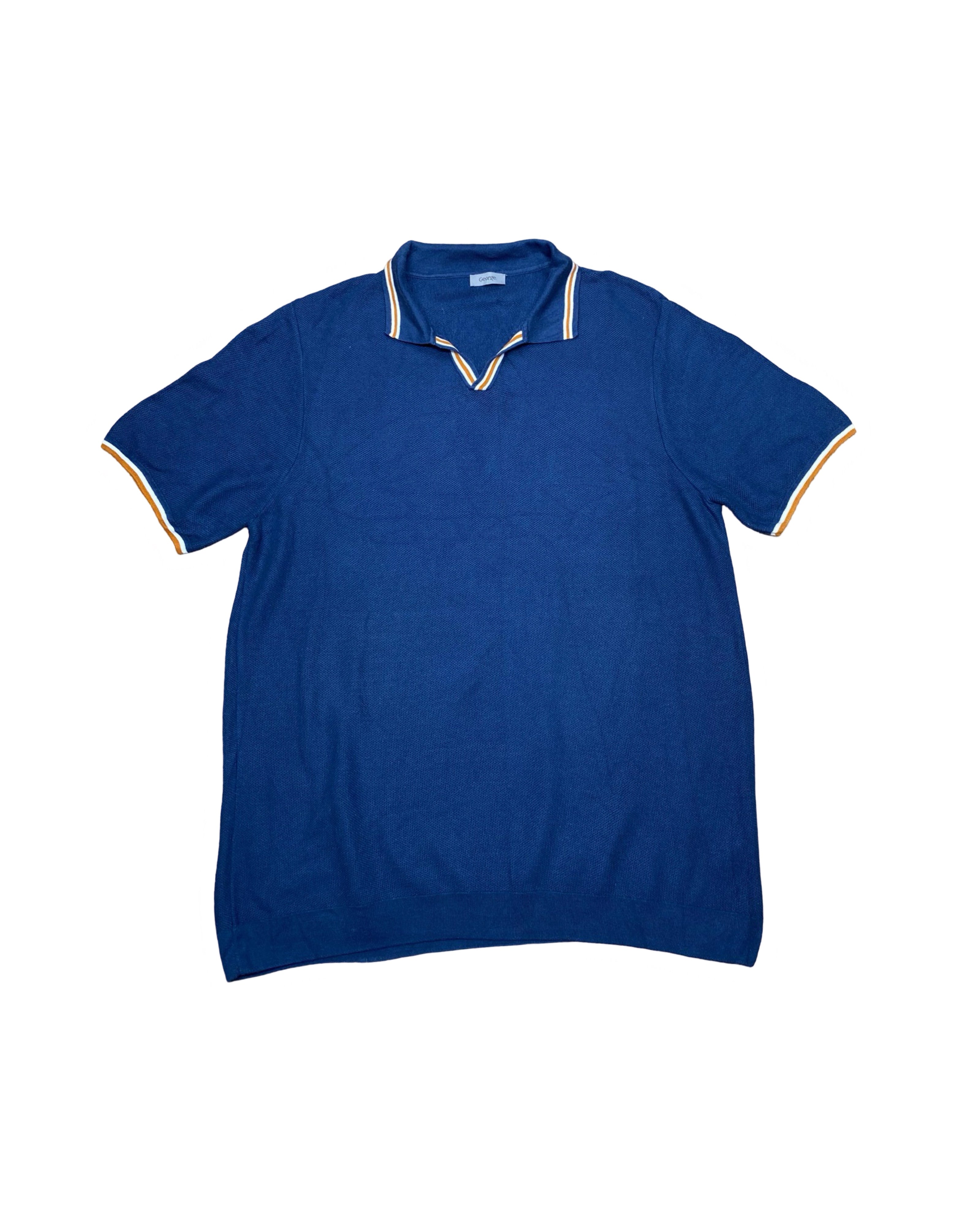 George Blue Knitted Polo Shirt | XL | Chest 24”