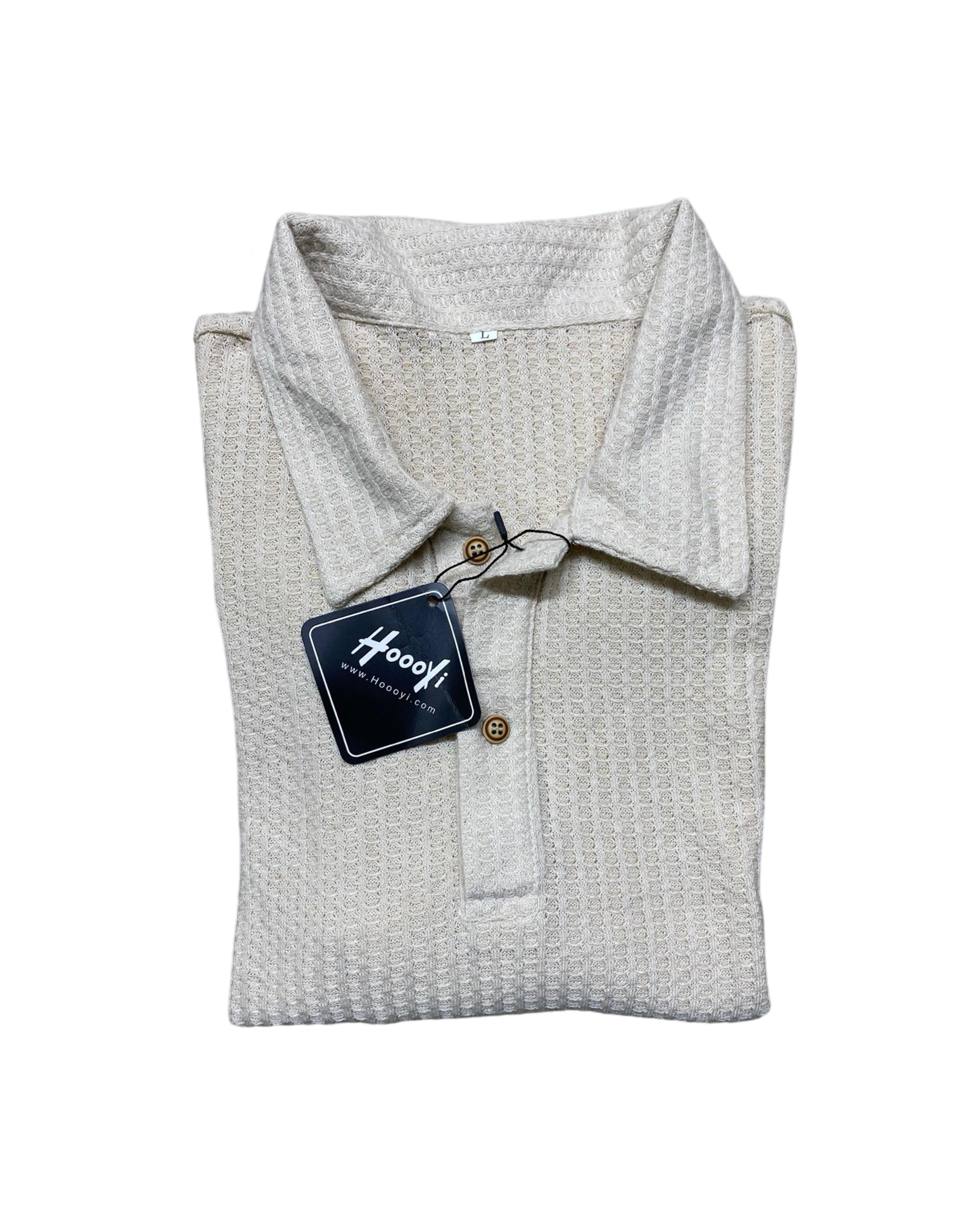 HOOYI Beige Textured Polo Shirt | Medium | Chest 22” (TAGGED)