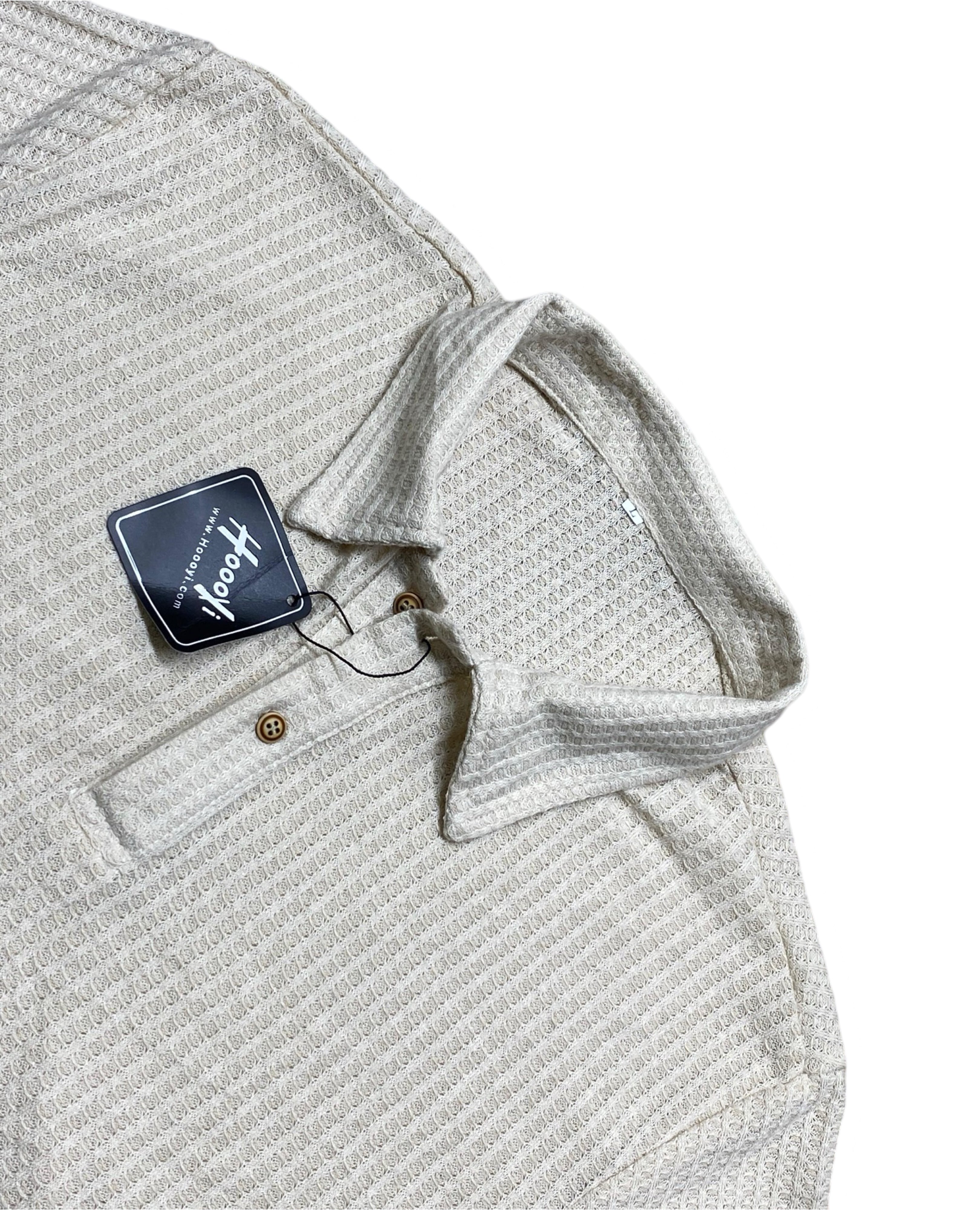 HOOYI Beige Textured Polo Shirt | Medium | Chest 22” (TAGGED)