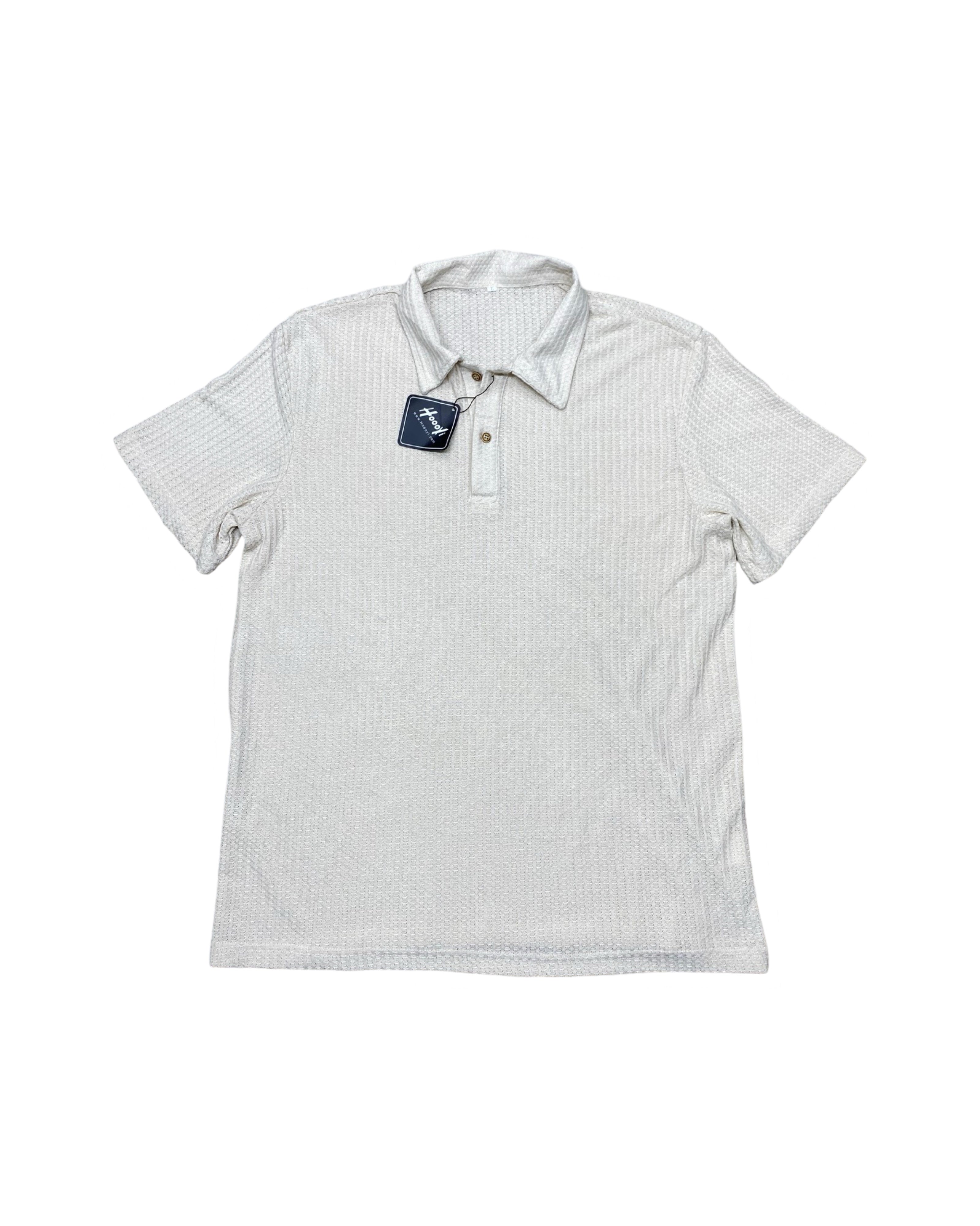 HOOYI Beige Textured Polo Shirt | Medium | Chest 22” (TAGGED)