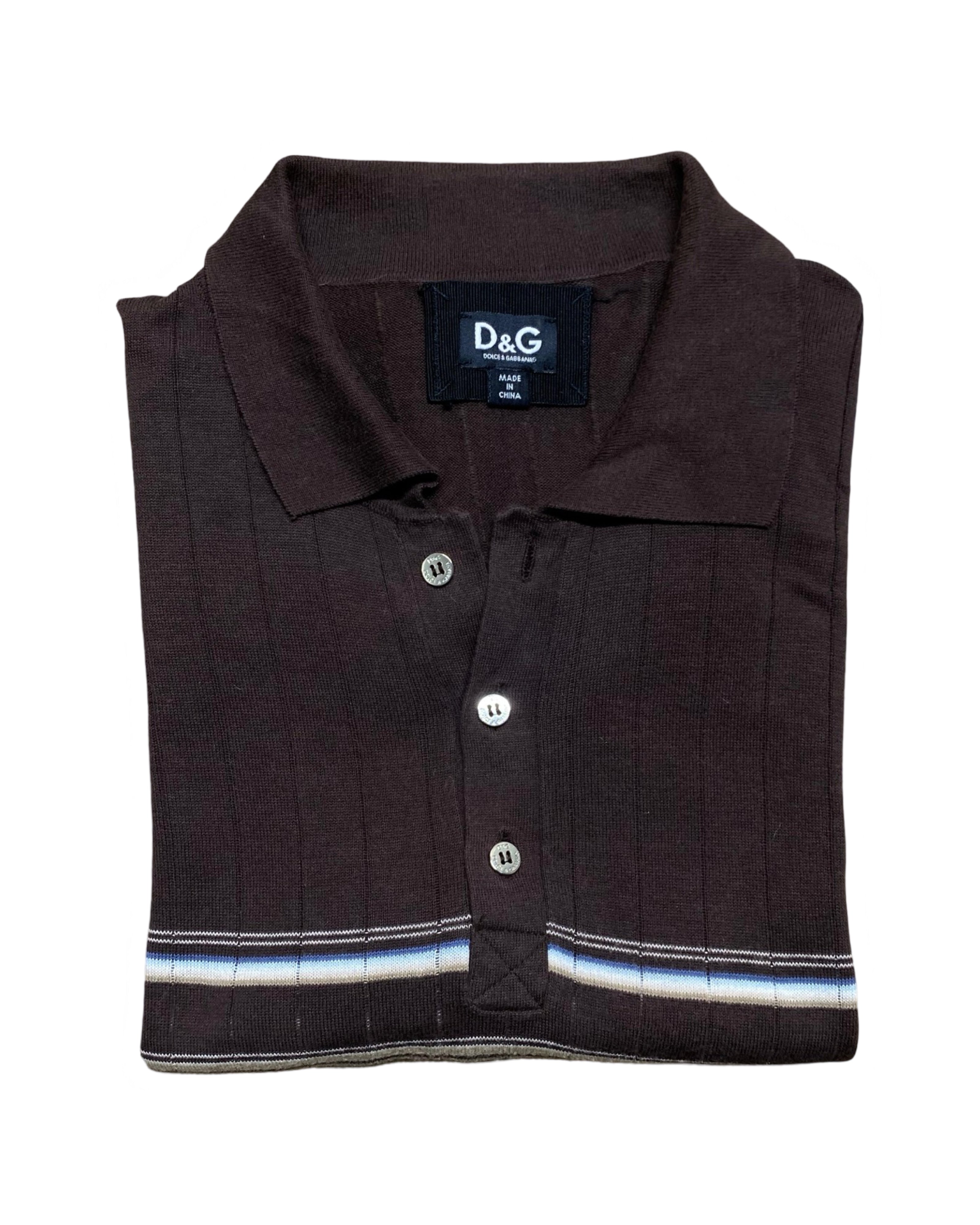 D&G Striped Colorblock Knit Polo Shirt | Medium | Chest 20”