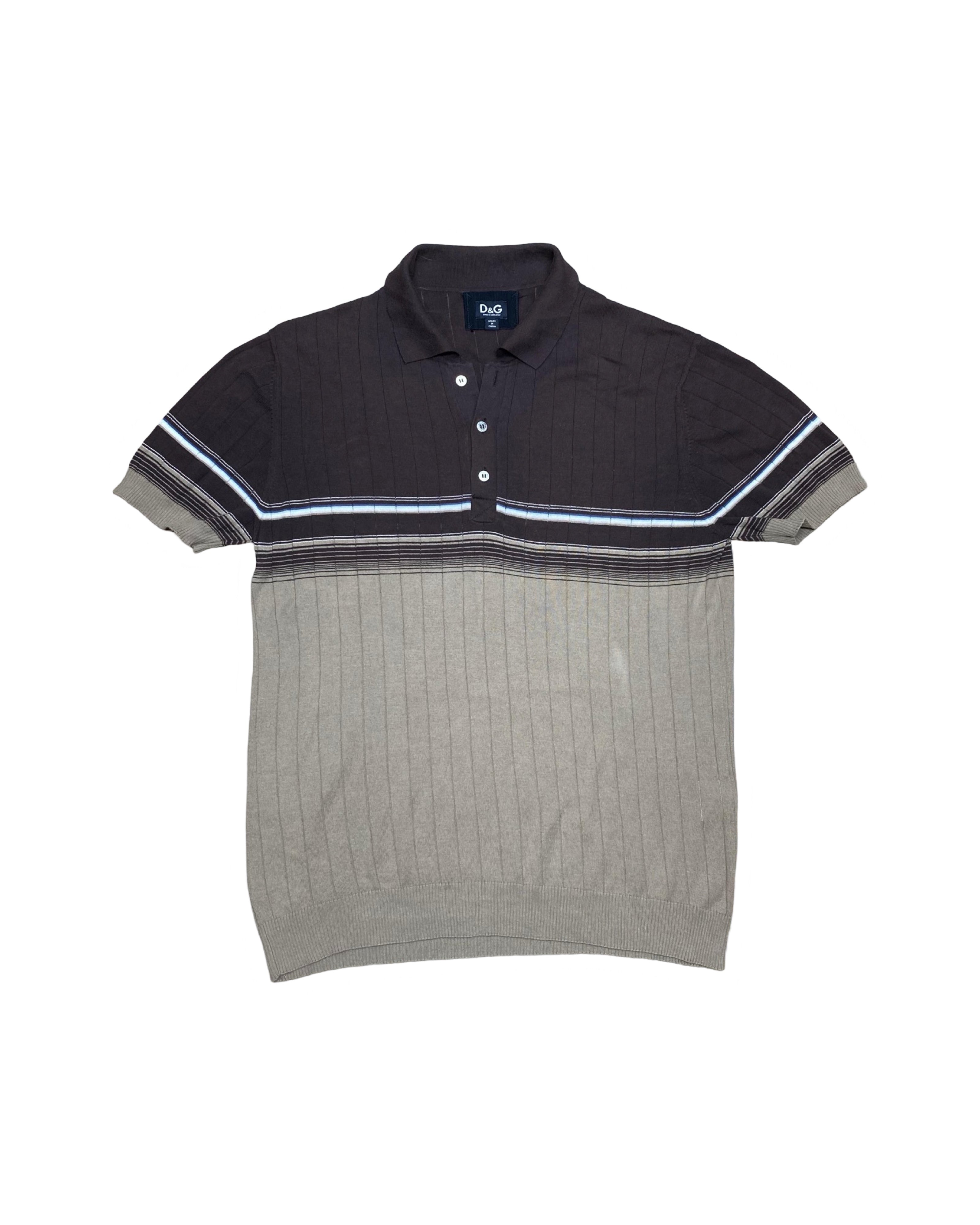 D&G Striped Colorblock Knit Polo Shirt | Medium | Chest 20”