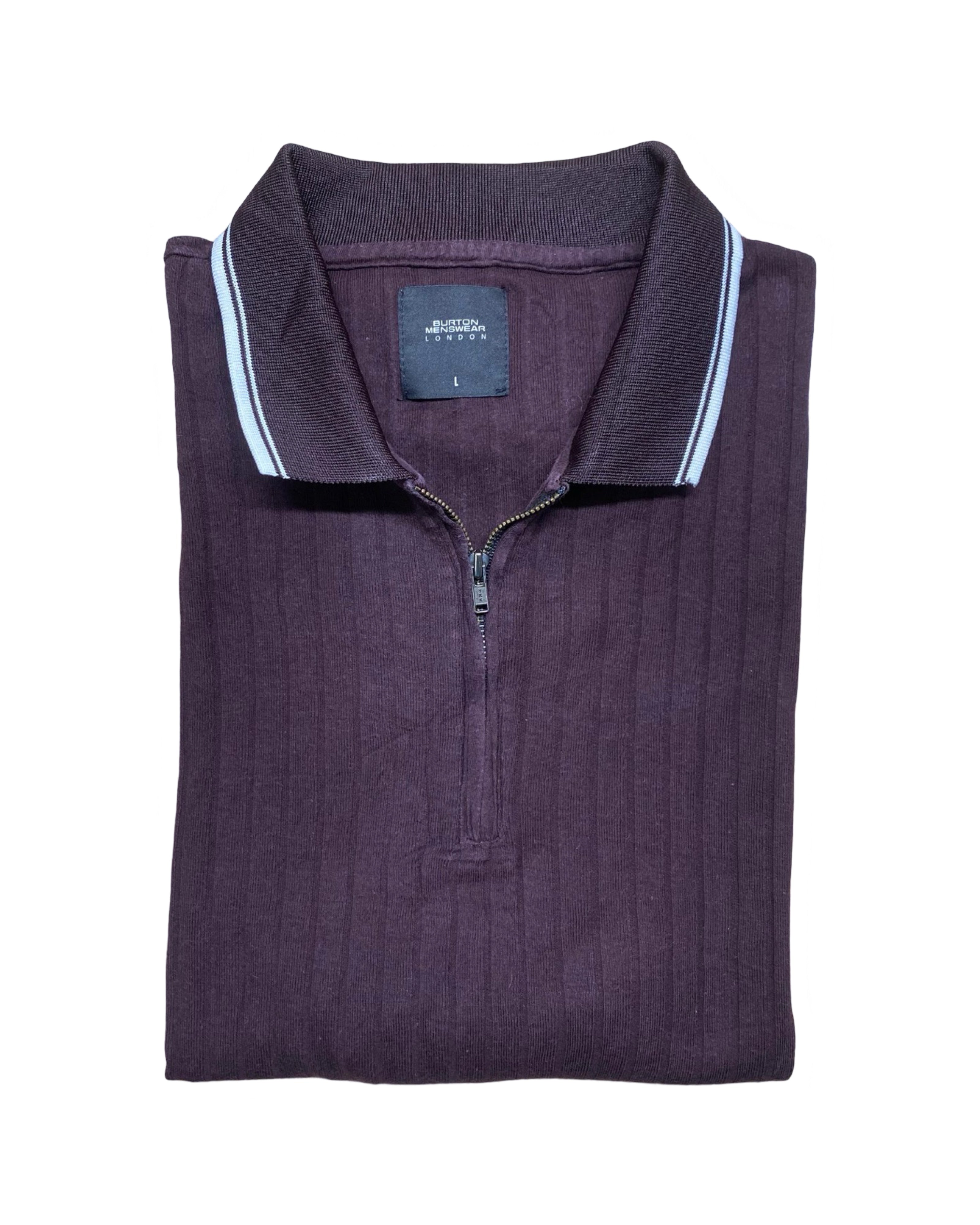 Burton Menswear Burgundy Ribbed Polo | Large | Chest 22.5”