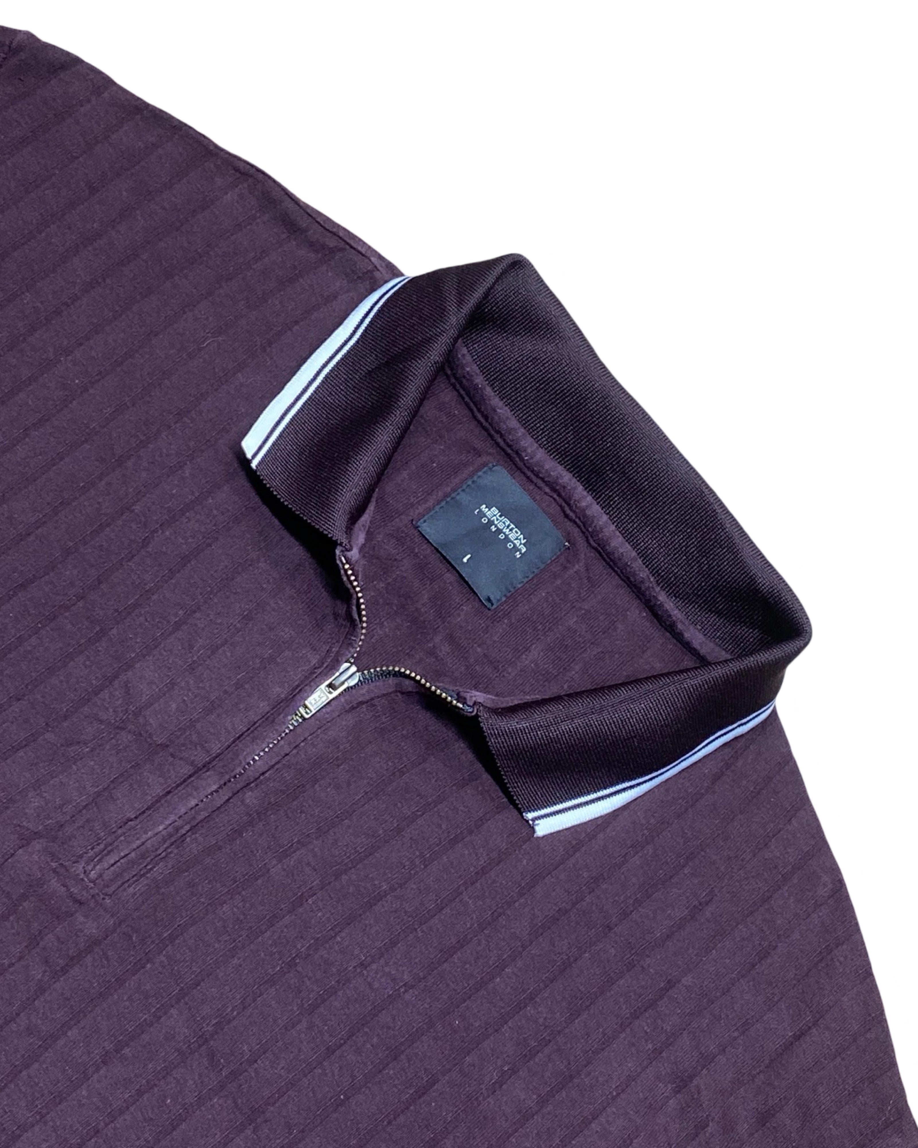Burton Menswear Burgundy Ribbed Polo | Large | Chest 22.5”