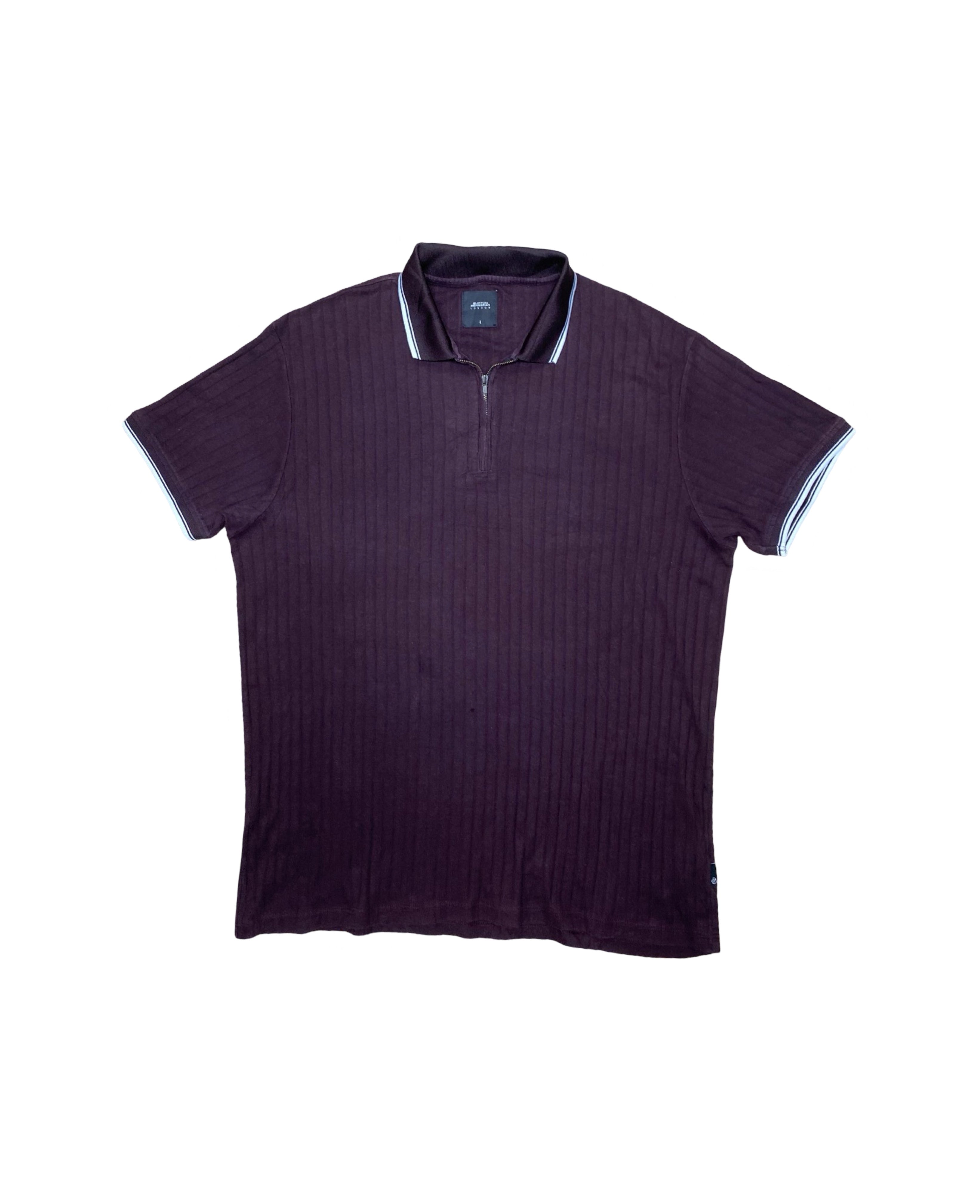 Burton Menswear Burgundy Ribbed Polo | Large | Chest 22.5”