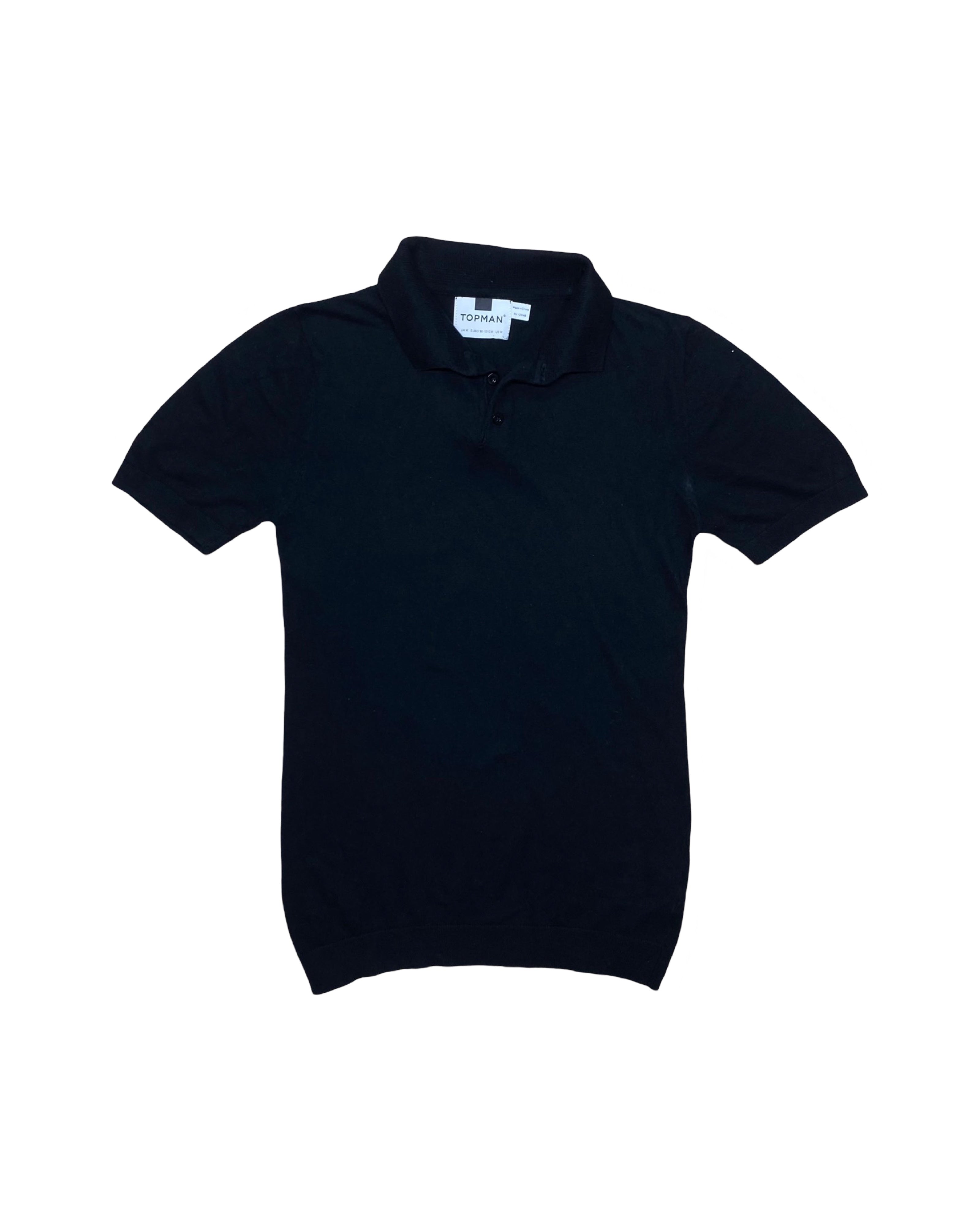 Topman Black Knitted Polo Shirt | Small | Chest 16.5”
