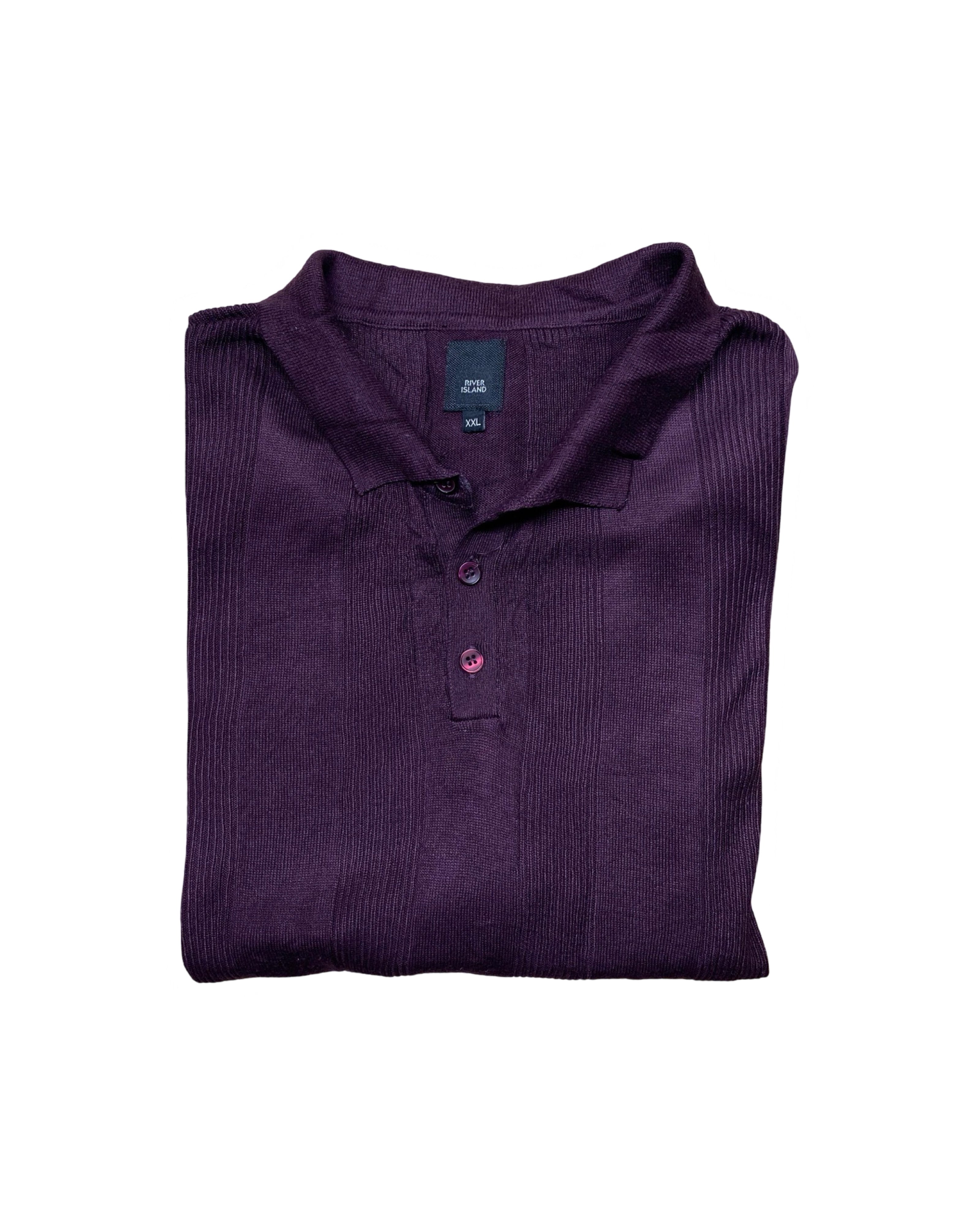 River Island Plum Textured Knit Polo Shirt | Size XL | Chest 23.5”