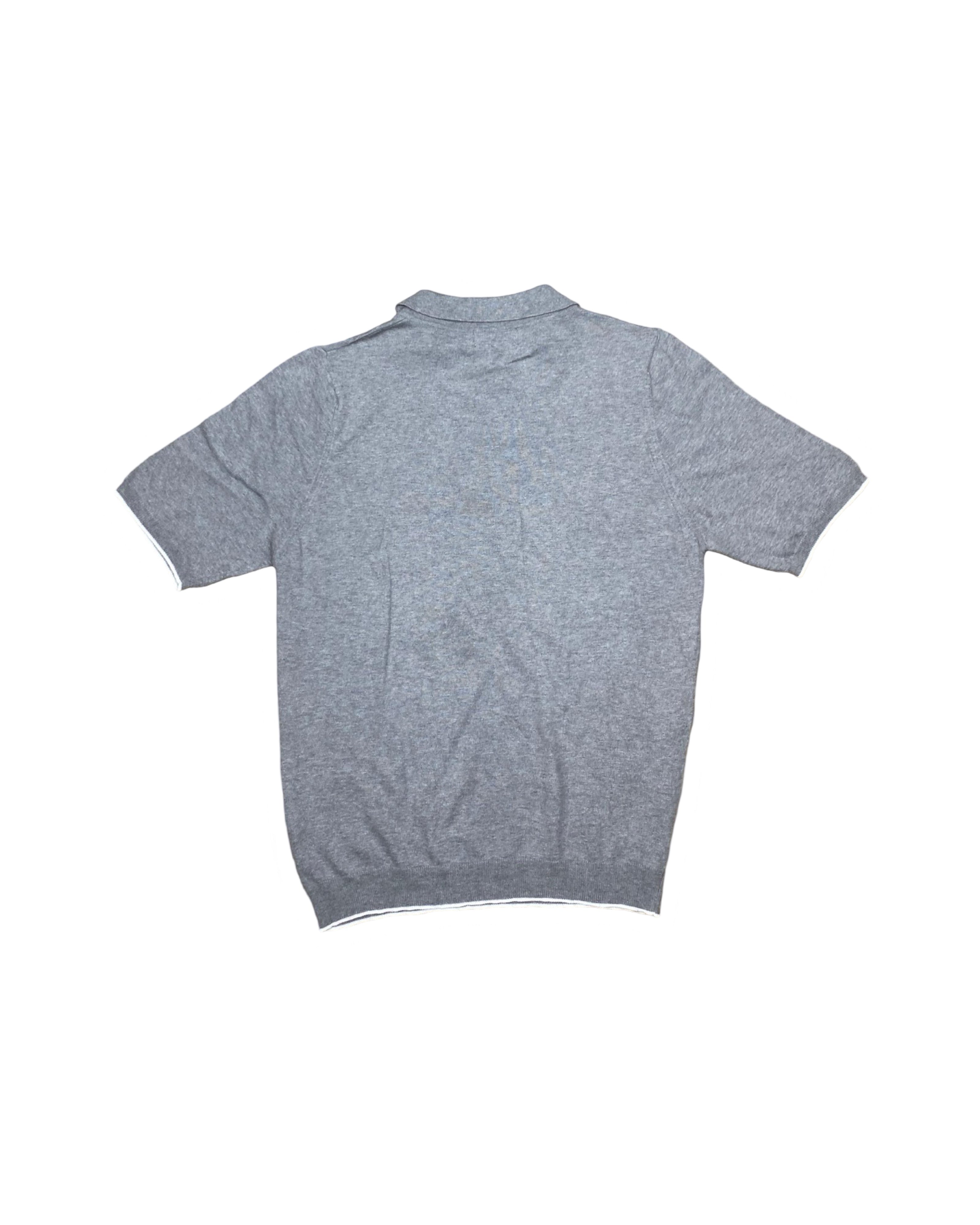 Blue Harbour Grey Textured Knit Polo Shirt | Medium | Chest 21”