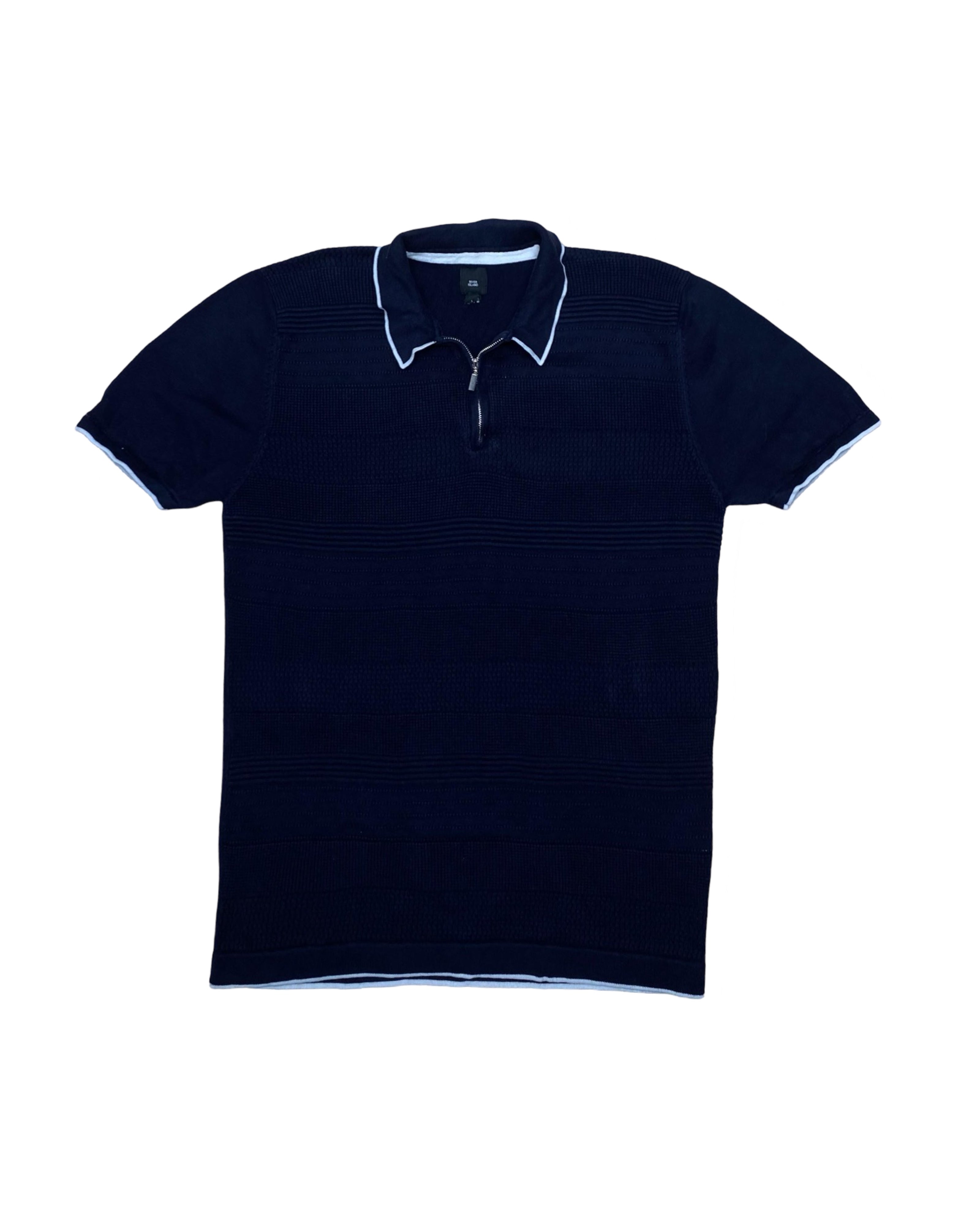 River Island Navy Zip Polo Shirt | Small/Medium | Chest 19.5”