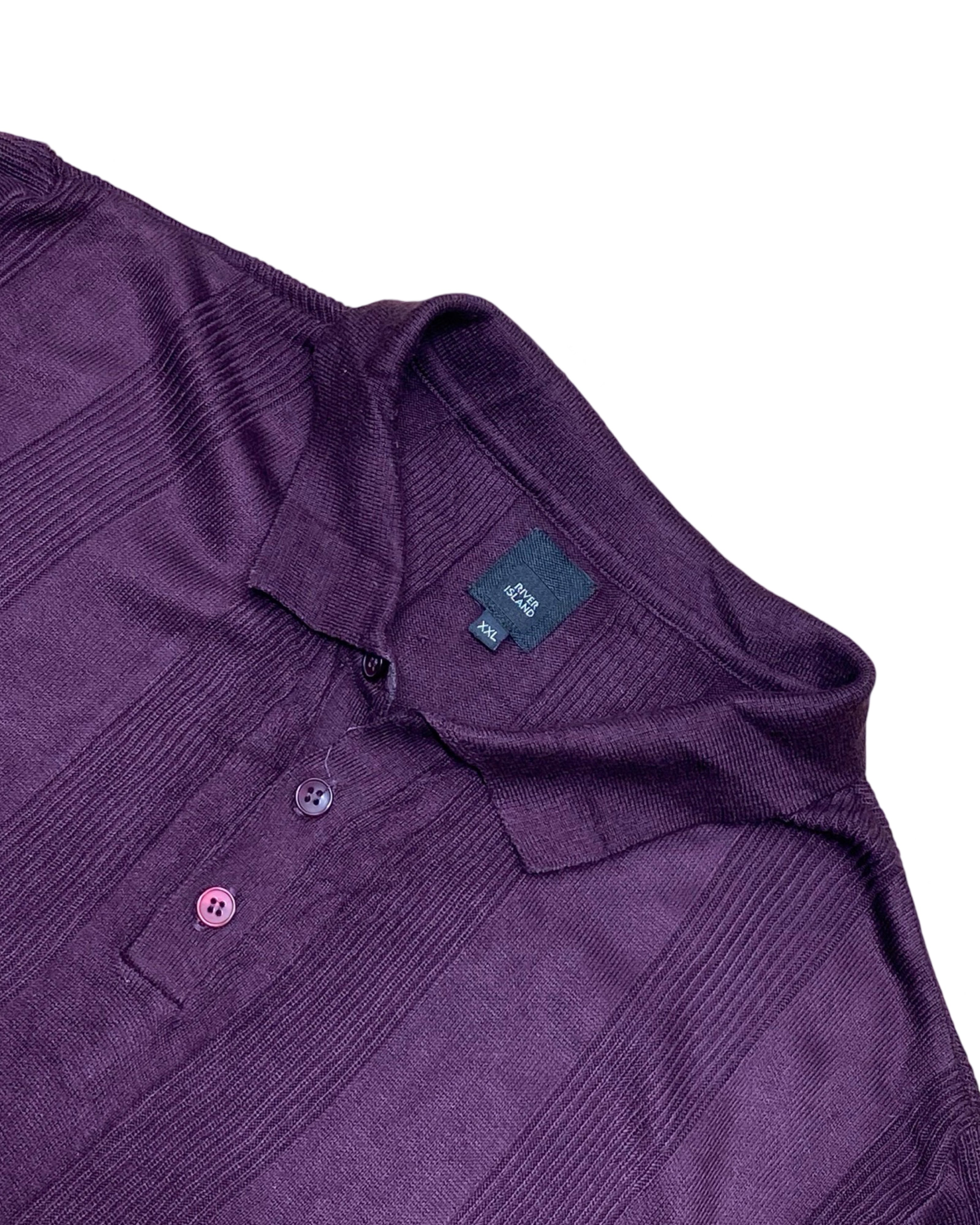 River Island Plum Textured Knit Polo Shirt | Size XL | Chest 23.5”