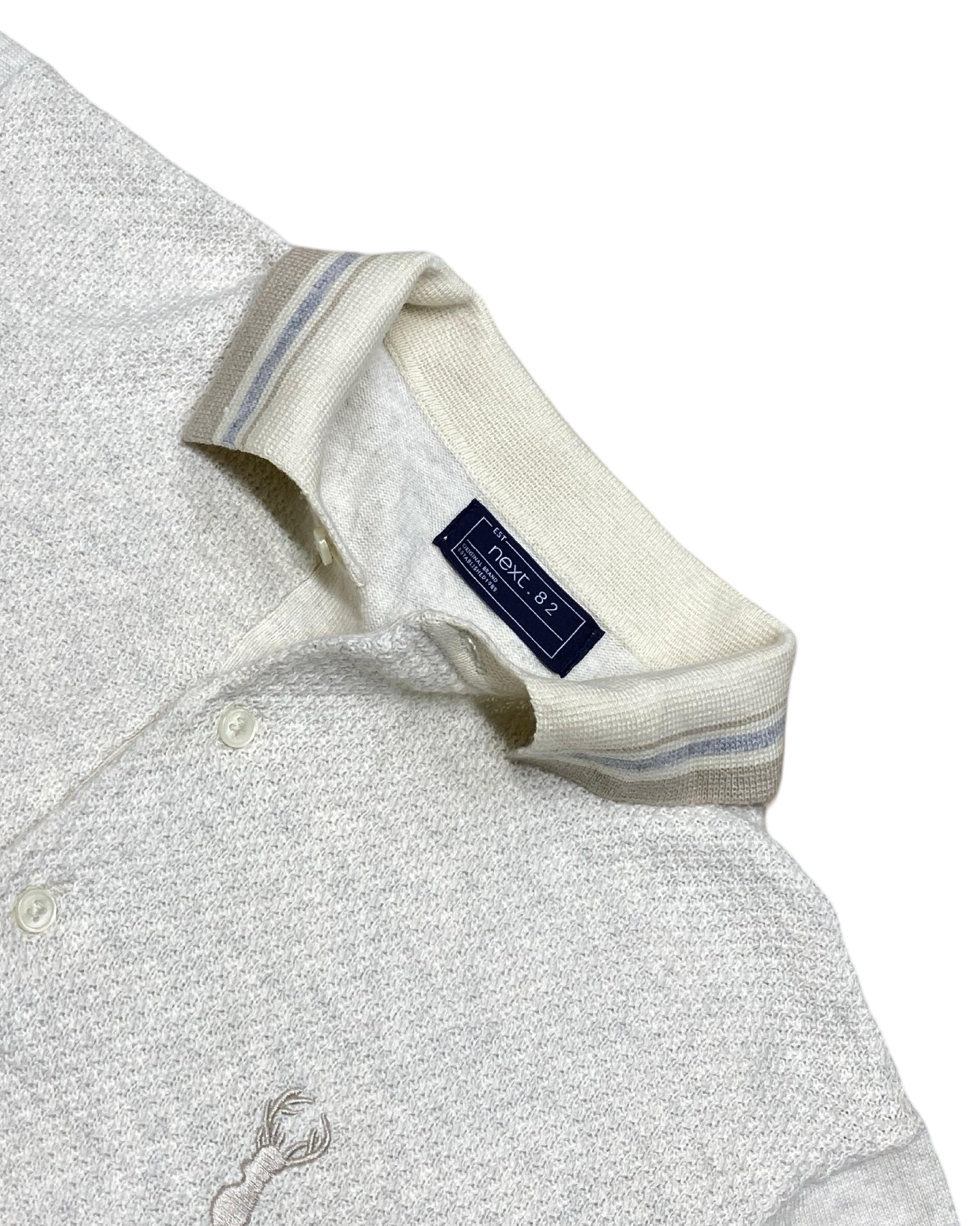 Next Light Heather Grey Textured Knitted Polo Shirt | Small | Chest 19”