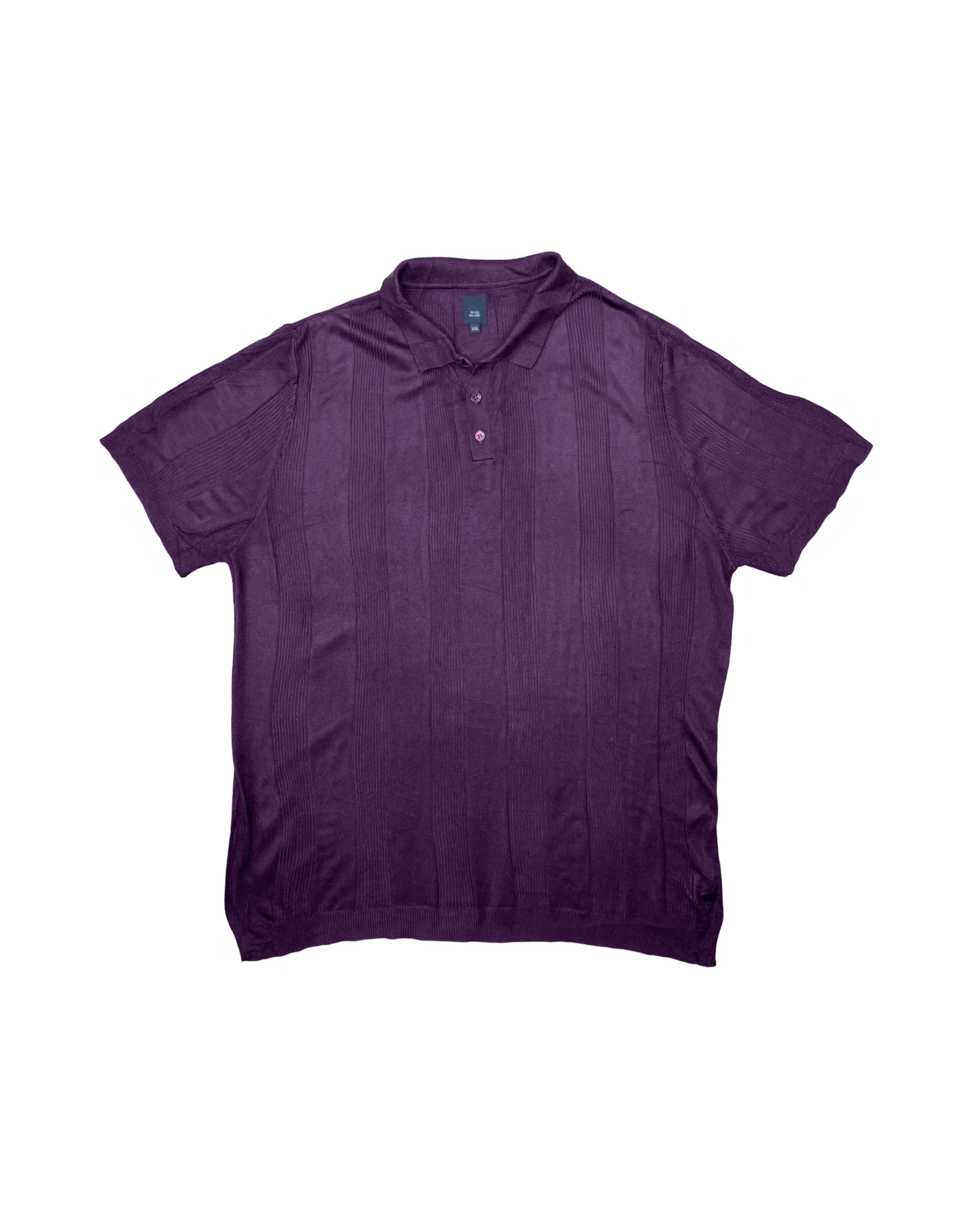 River Island Plum Textured Knit Polo Shirt | Size XL | Chest 23.5”