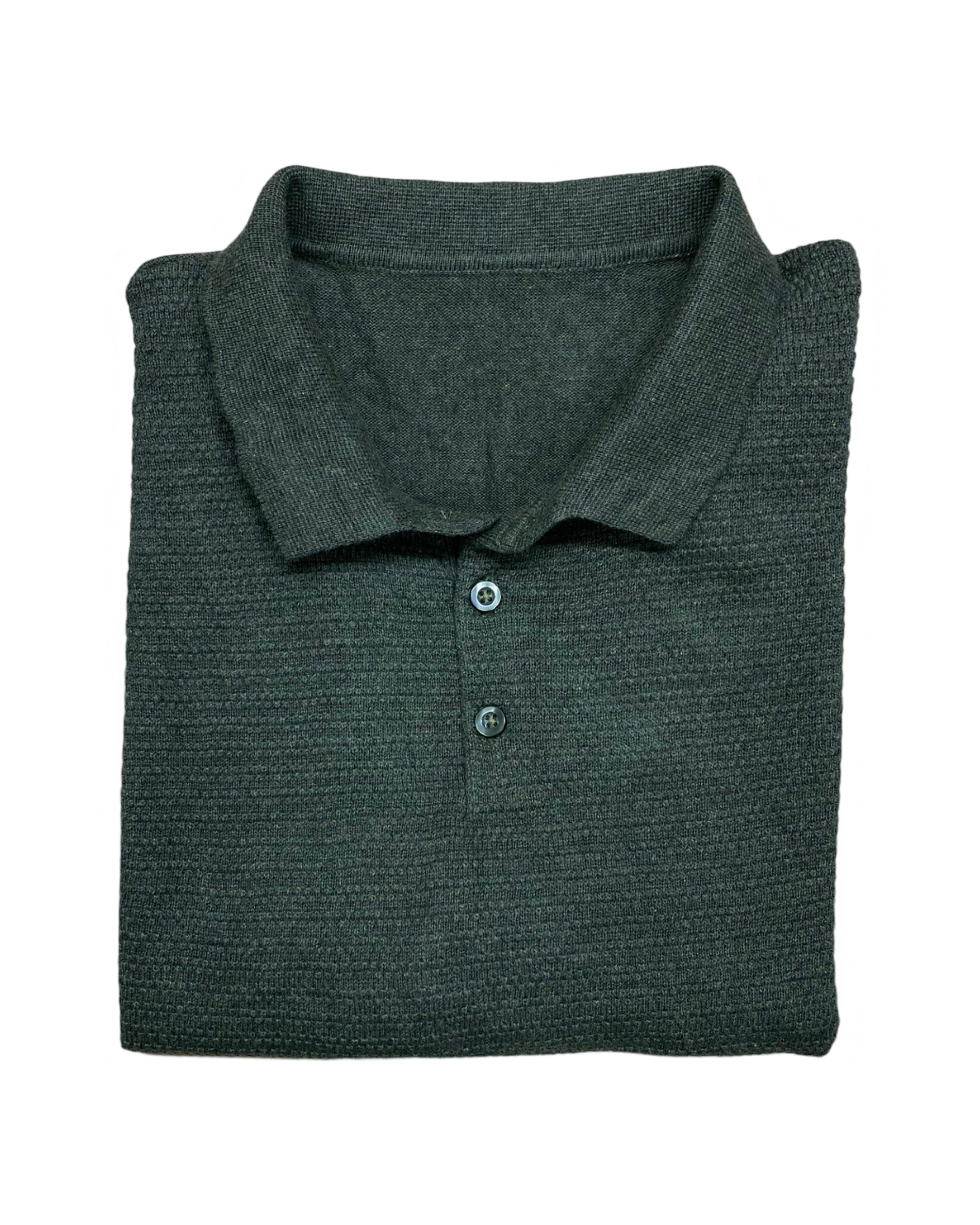 Green Textured Knit Polo Shirt | Small | Chest 18”