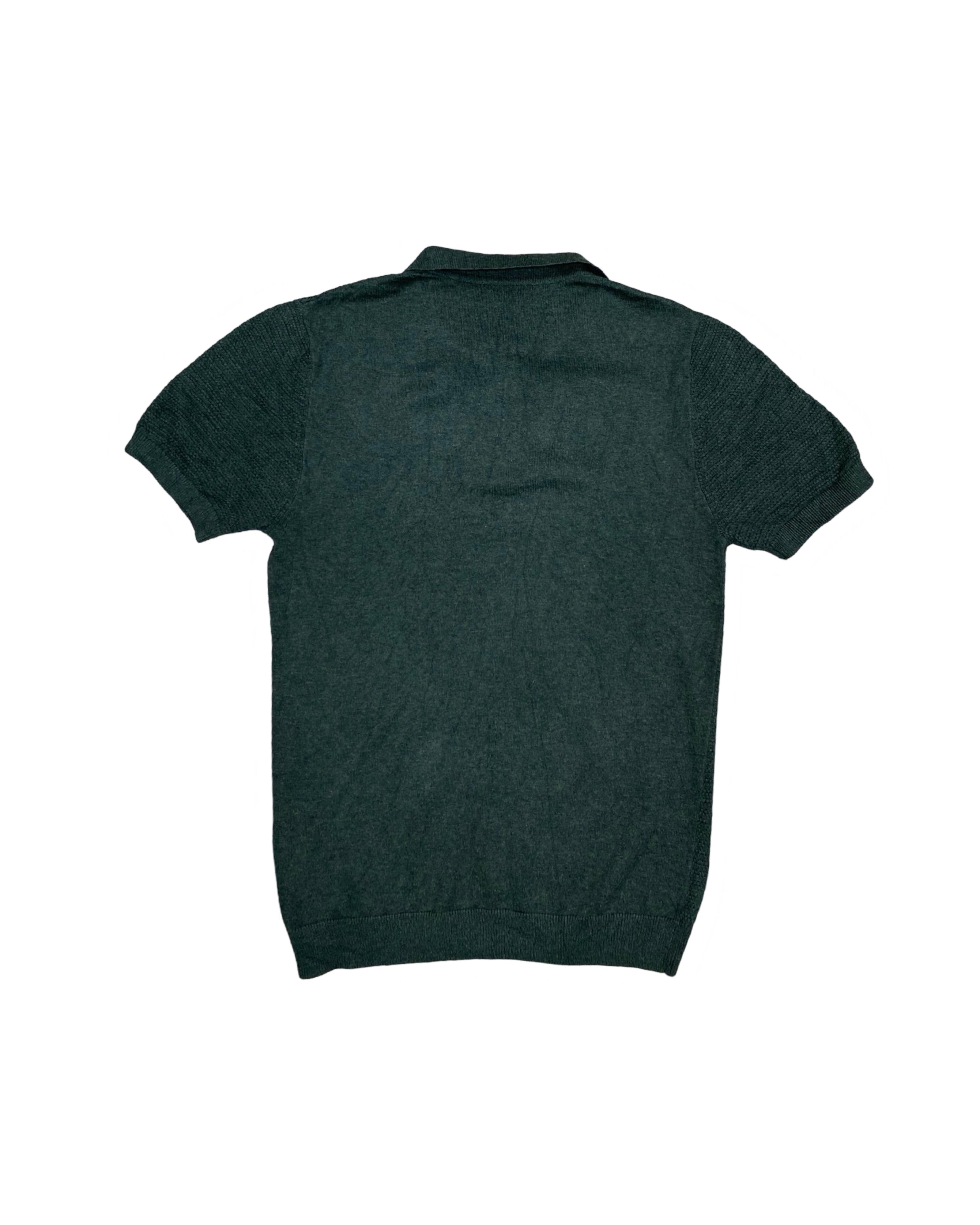 Green Textured Knit Polo Shirt | Small | Chest 18”