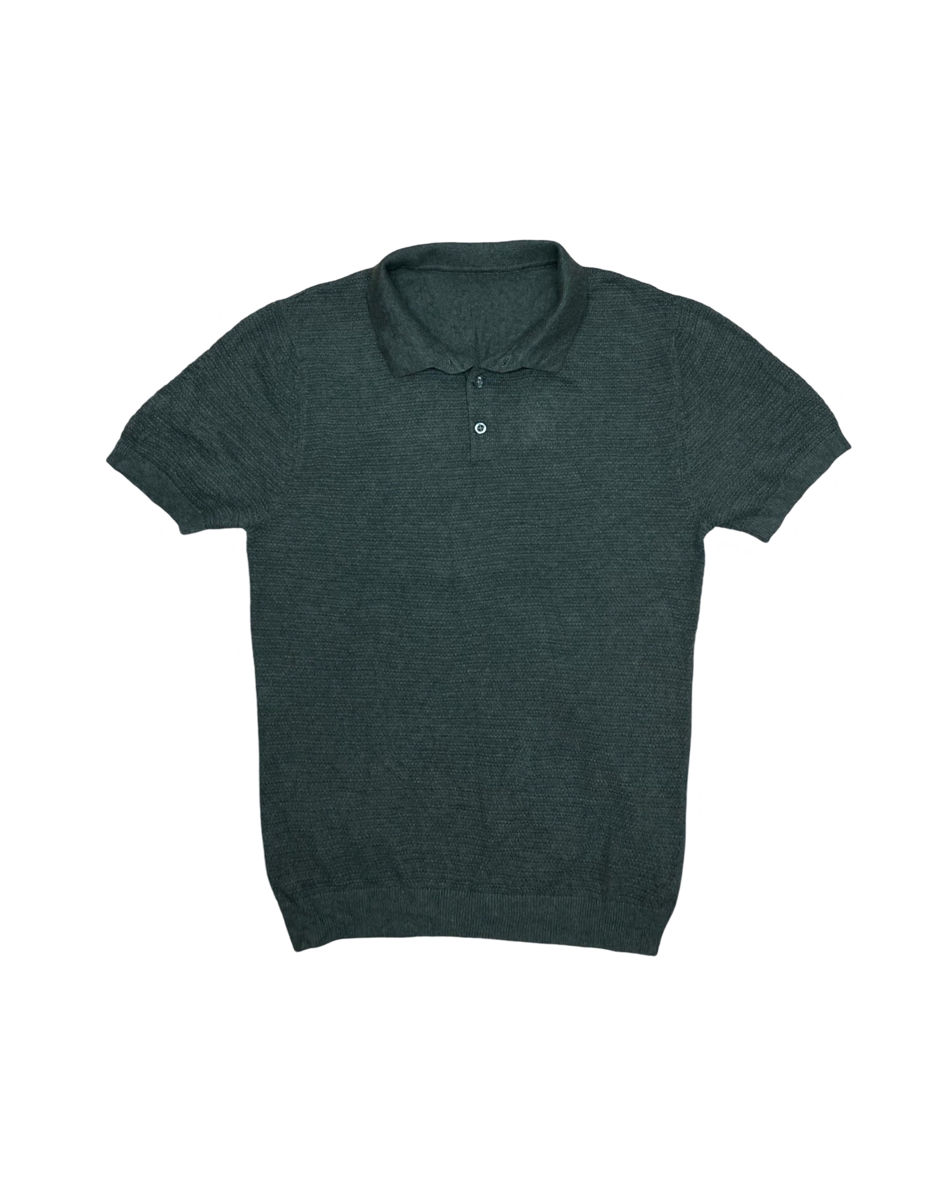 Green Textured Knit Polo Shirt | Small | Chest 18”