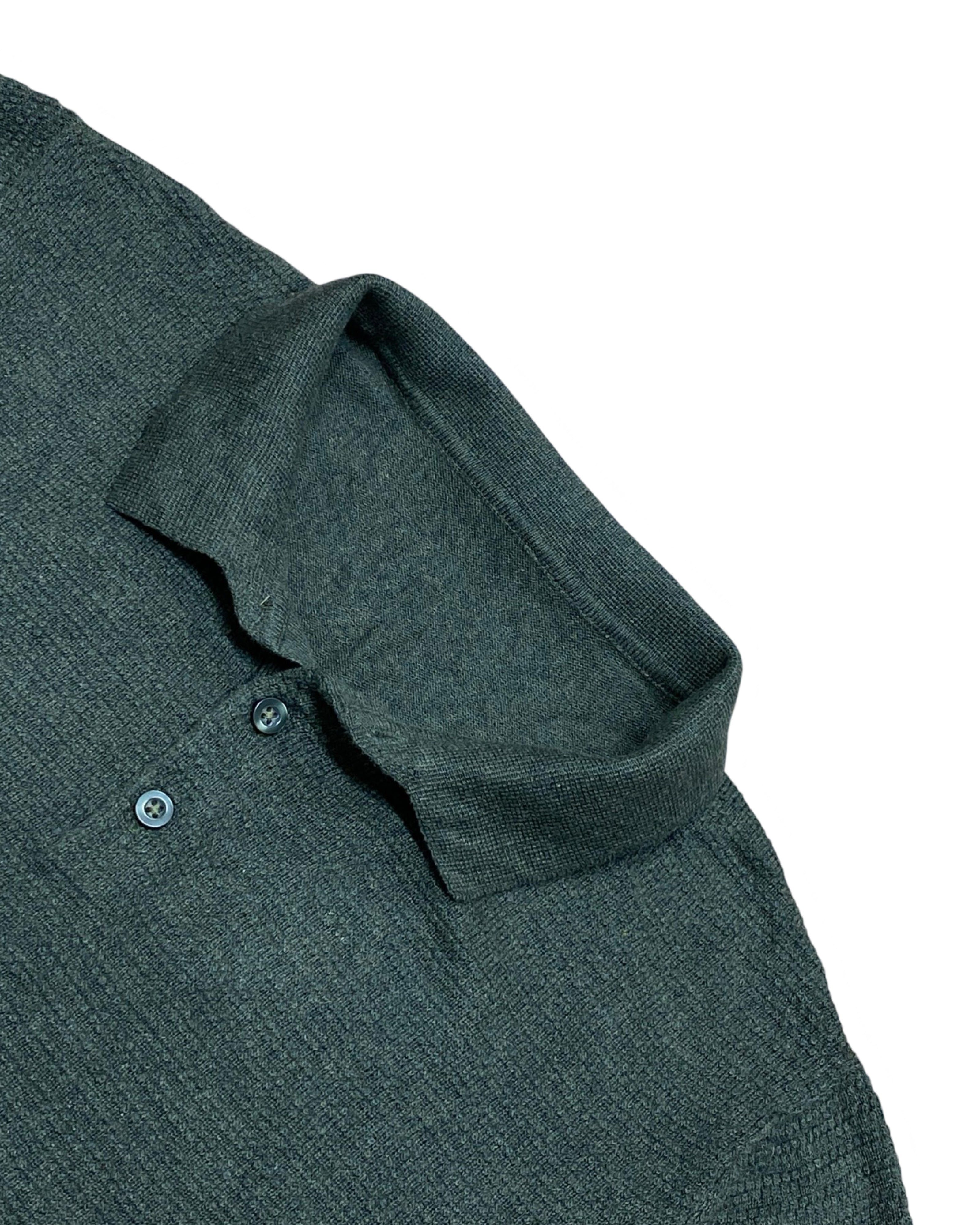 Green Textured Knit Polo Shirt | Small | Chest 18”