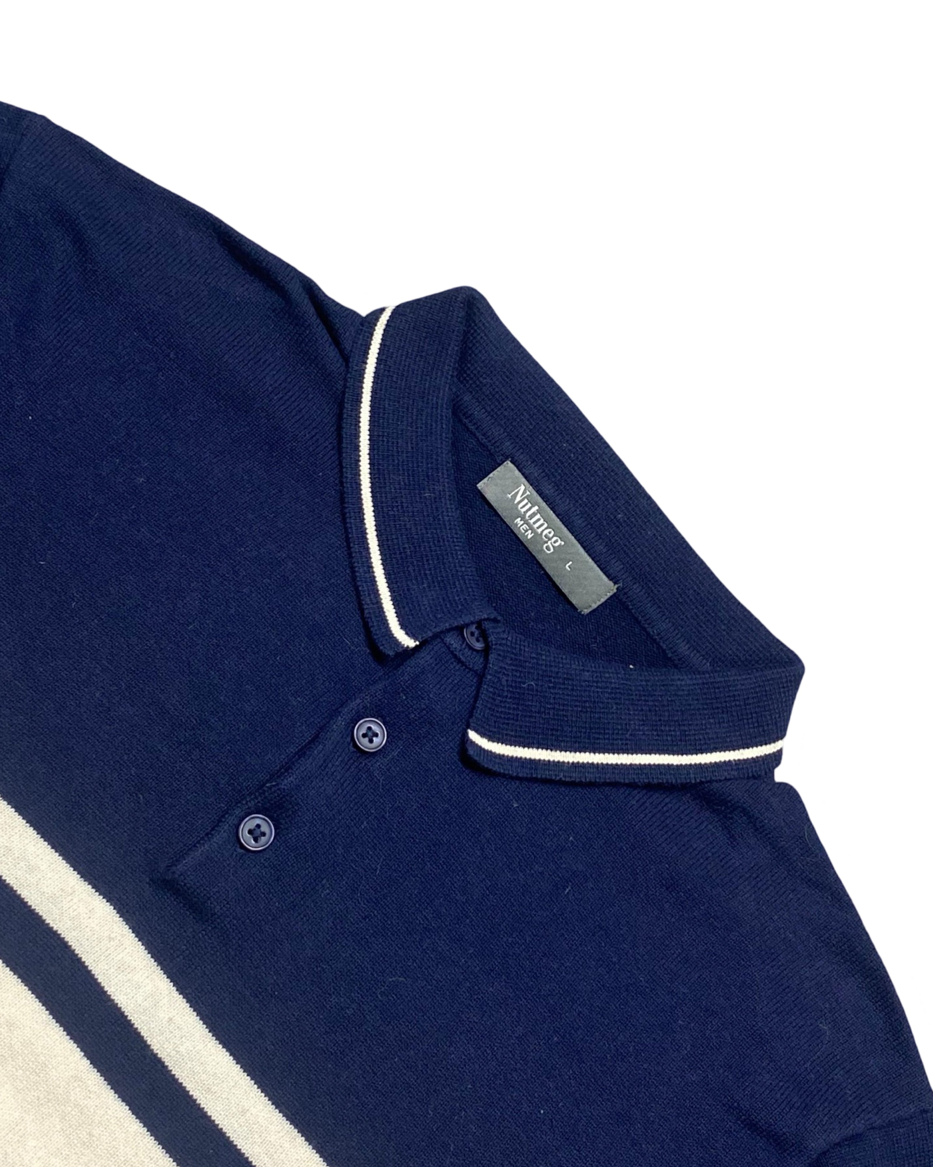 Nutmeg Navy/Gray/White Colorblock Knitted Polo Shirt | Medium | Chest 20.5”