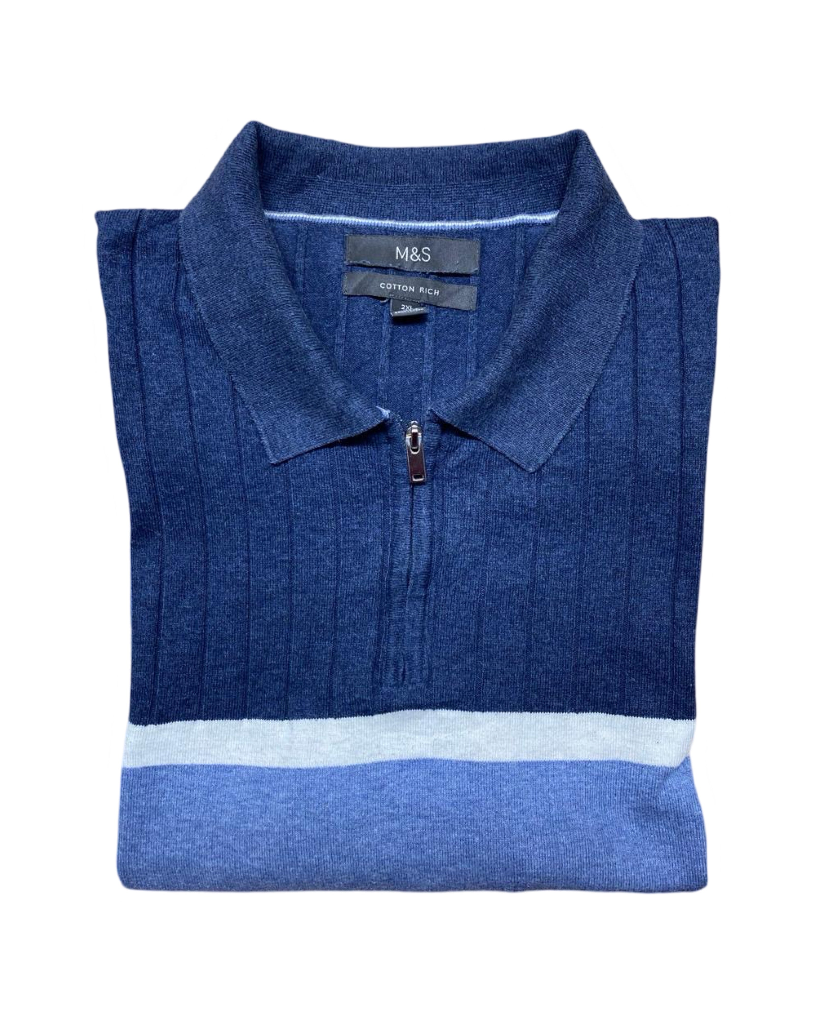 M&S Blue Colorblock Polo Shirt | XL (Tagged 2XL) | Chest 25”