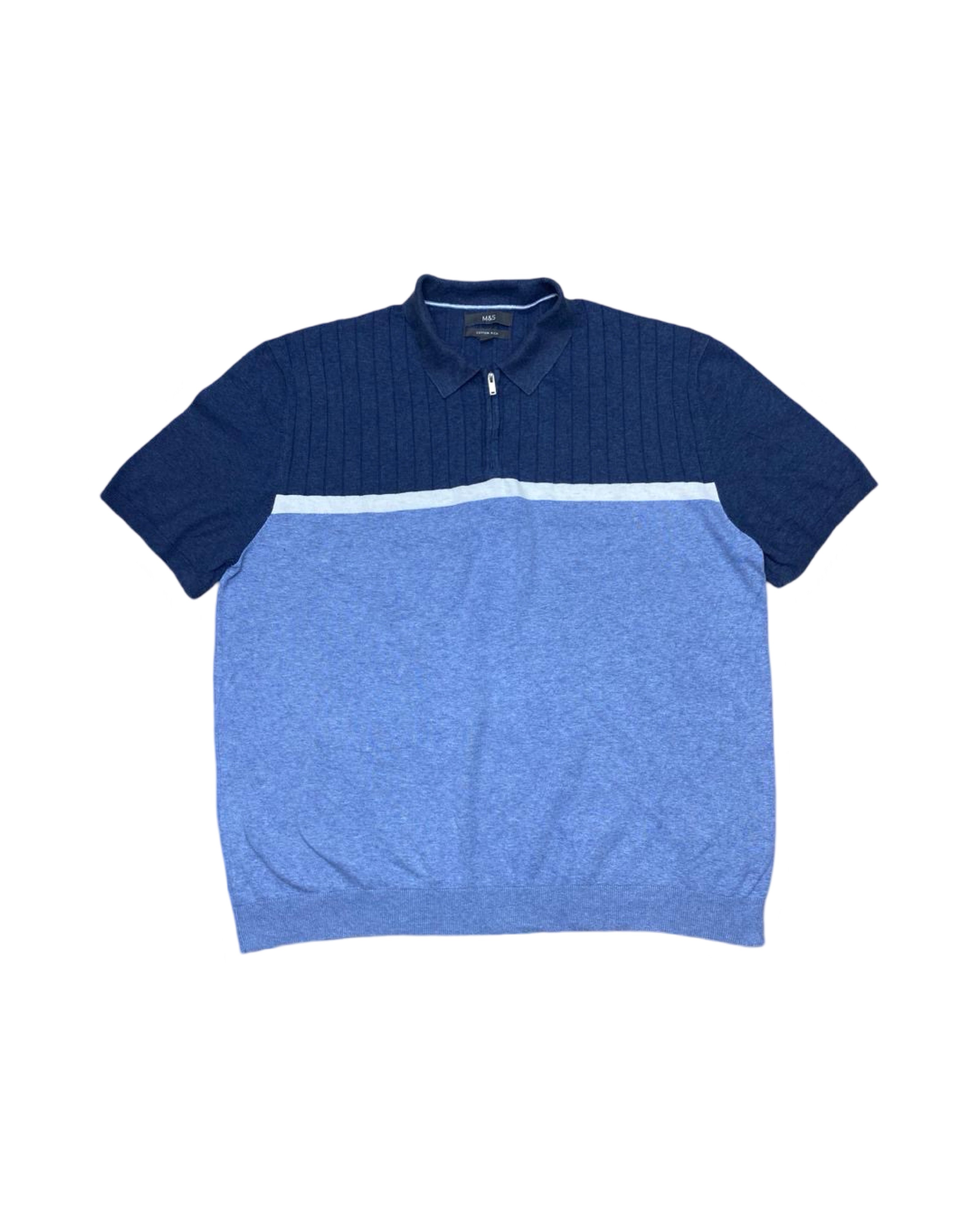 M&S Blue Colorblock Polo Shirt | XL (Tagged 2XL) | Chest 25”
