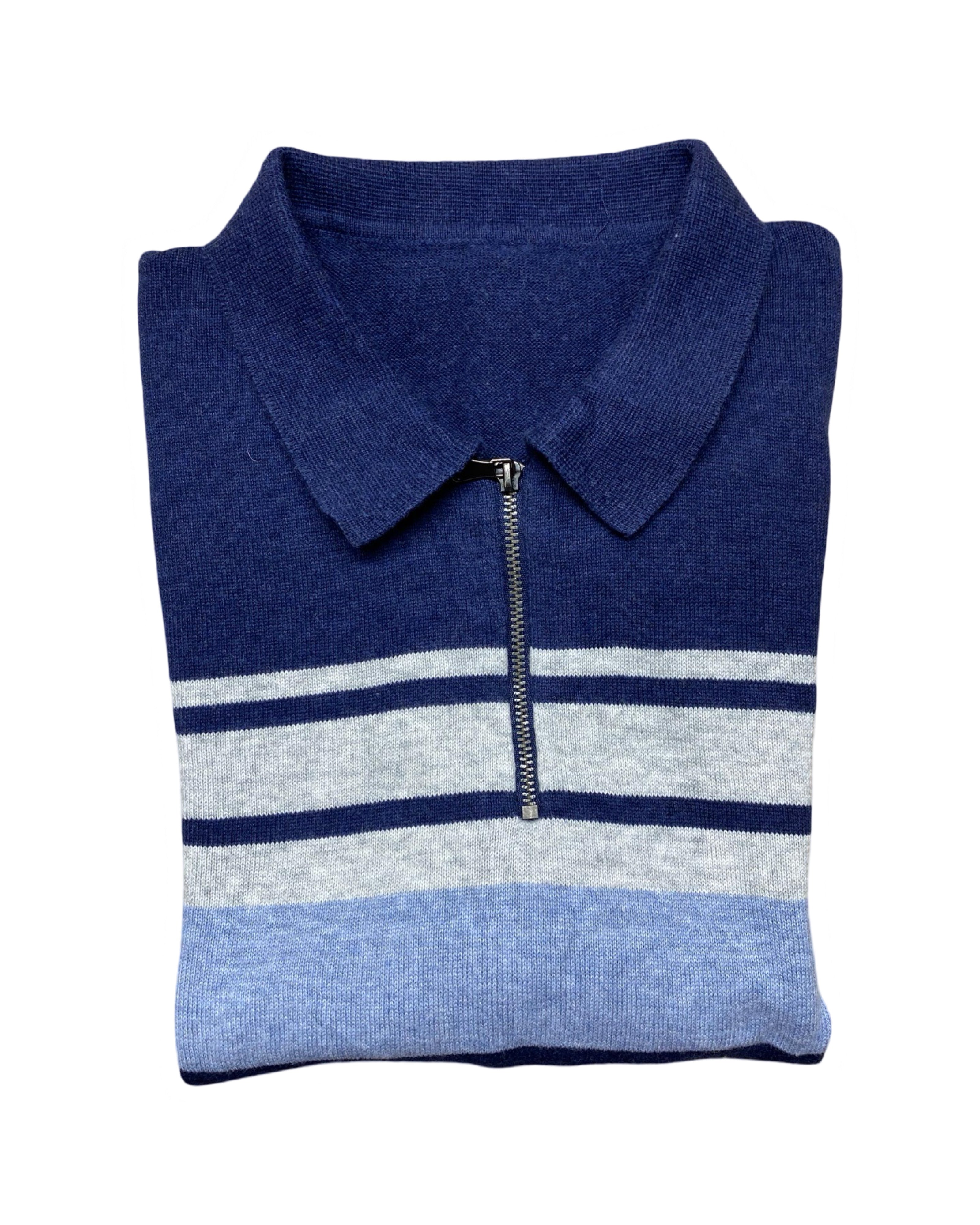 Blue & Grey Striped Knit Polo Shirt | Small | Chest 18”