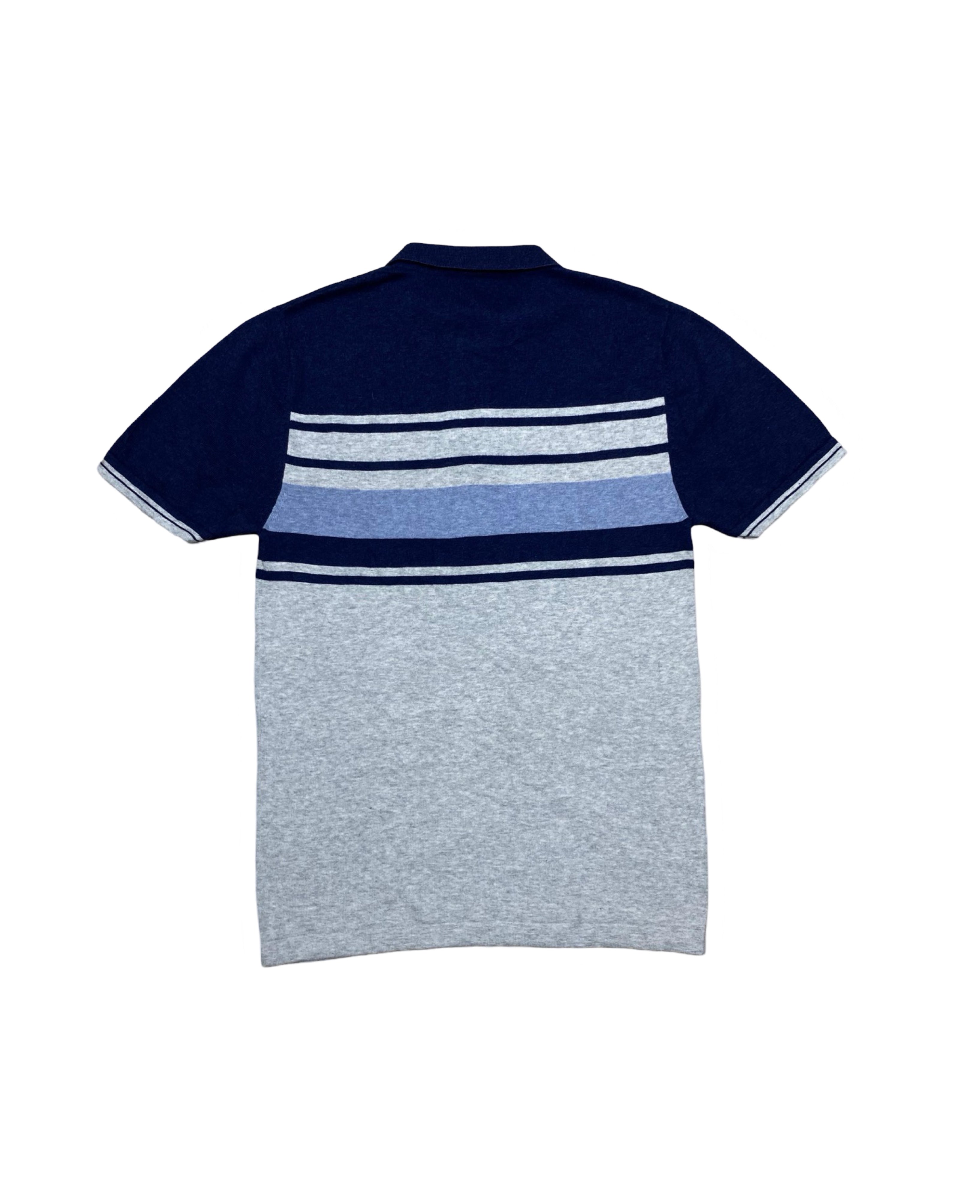 Blue & Grey Striped Knit Polo Shirt | Small | Chest 18”