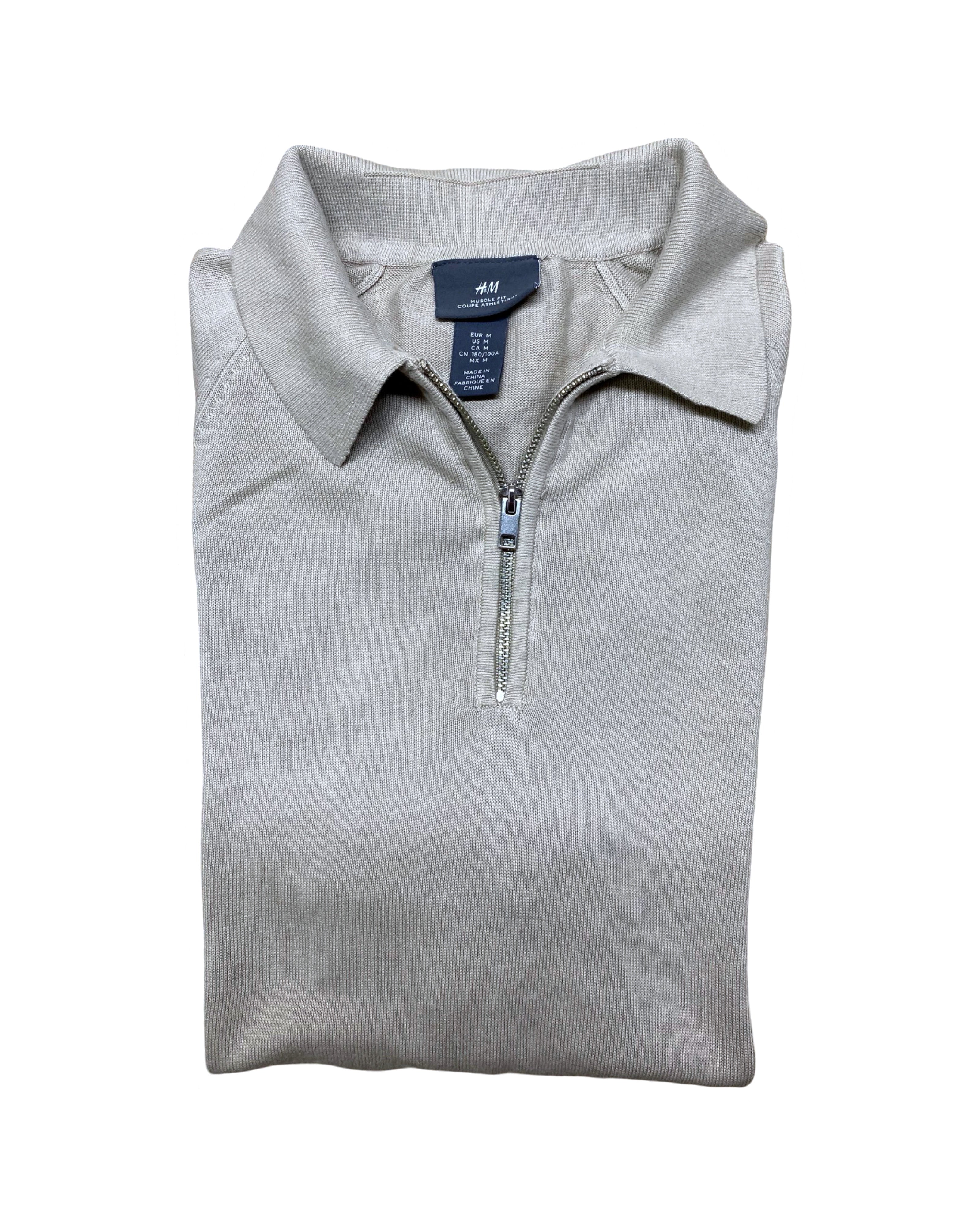 H&M Light Grey Zip Polo Shirt | Medium | Chest 20”