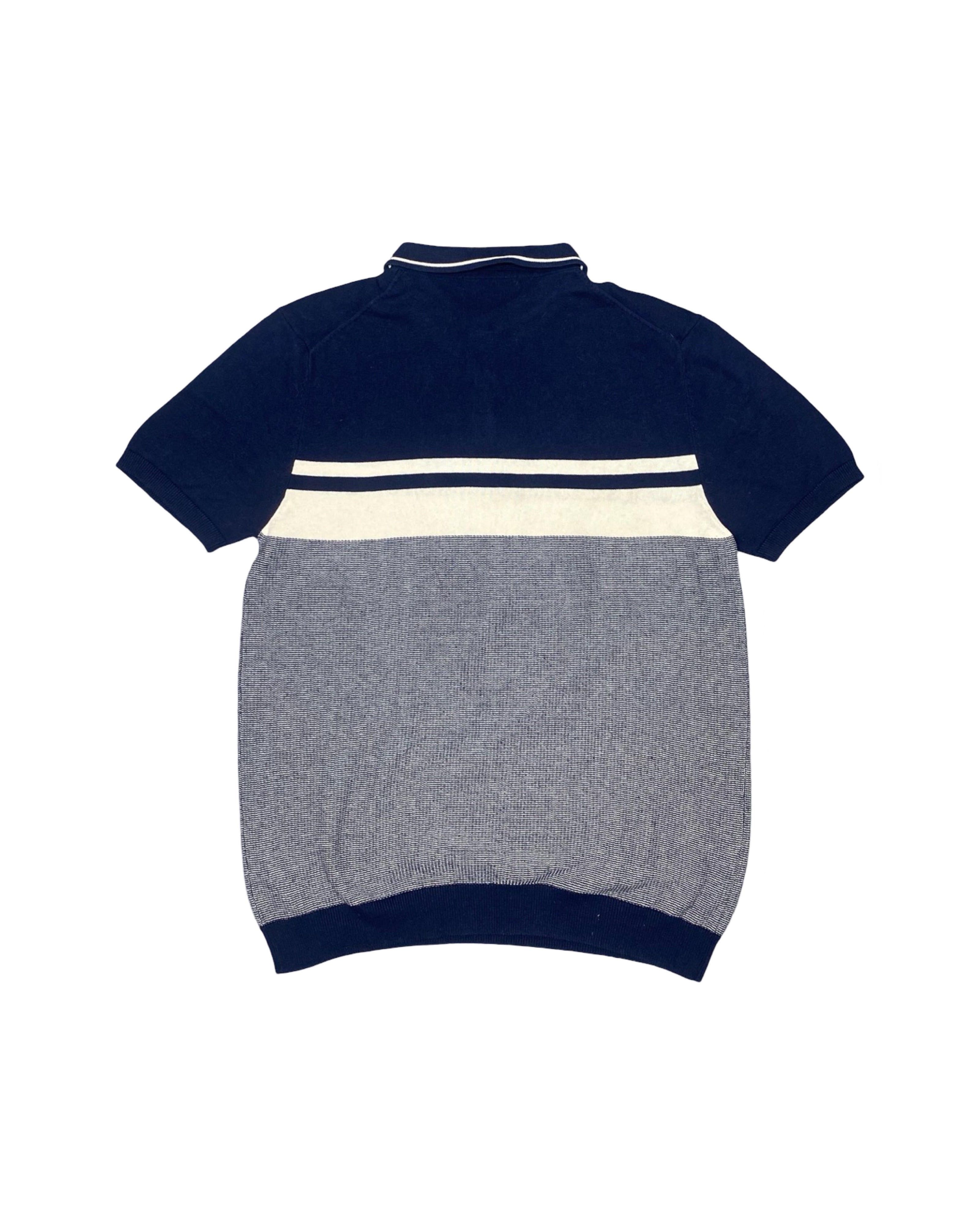 Nutmeg Navy/Gray/White Colorblock Knitted Polo Shirt | Medium | Chest 20.5”
