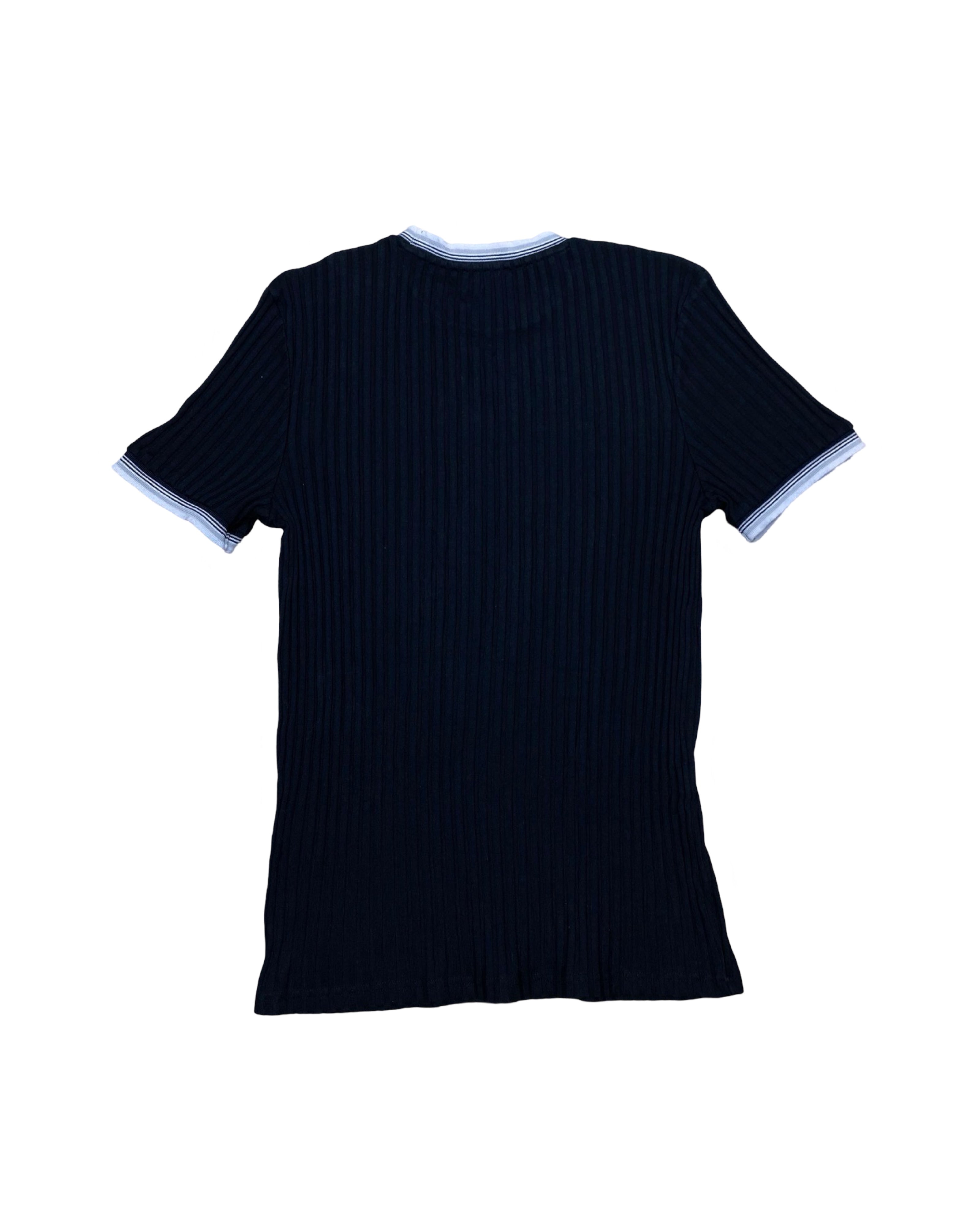 MAN London Black Ribbed Knit T-Shirt | Small | Chest 19”