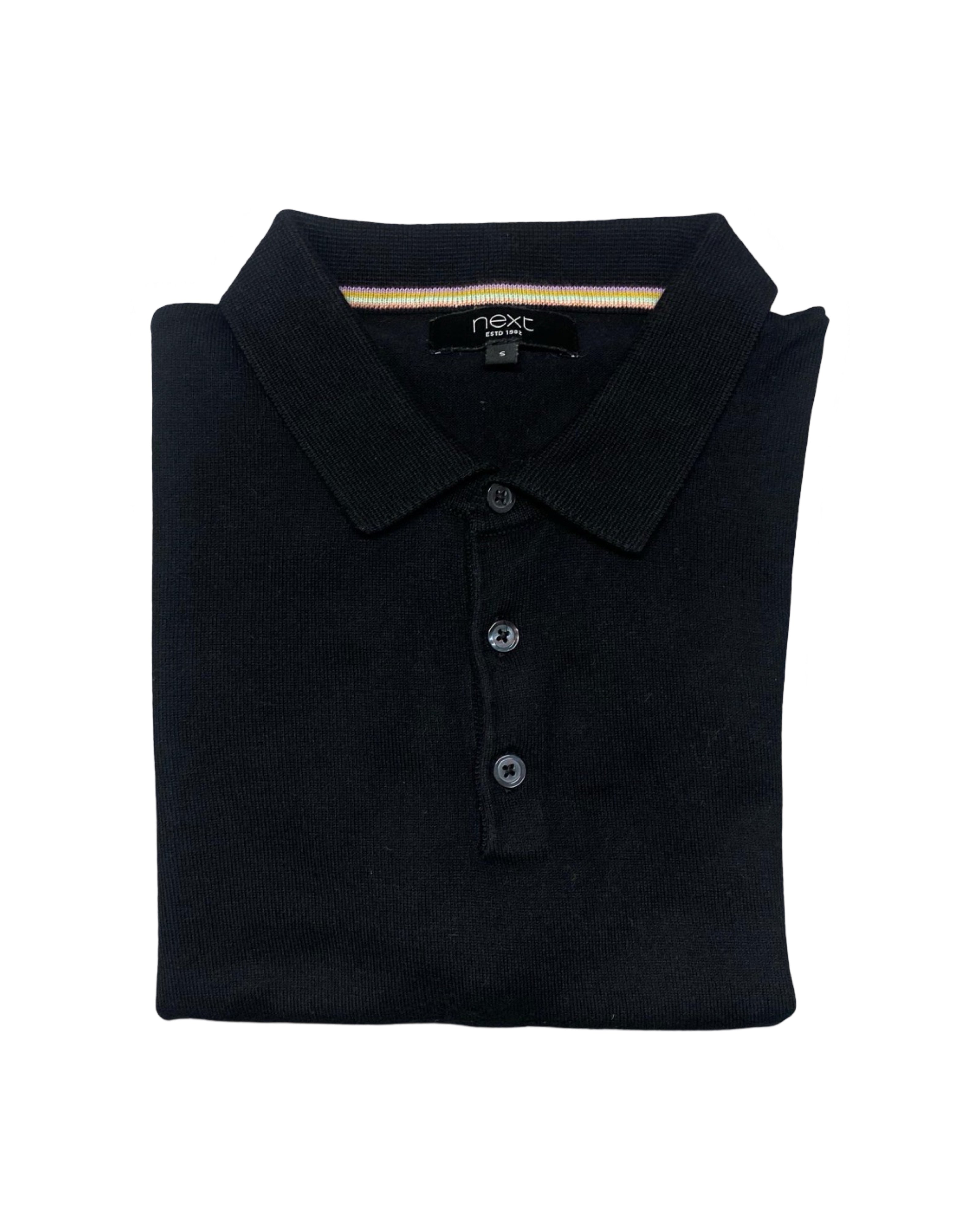 Next Black Knitted Polo Shirt | Small | Chest 19”