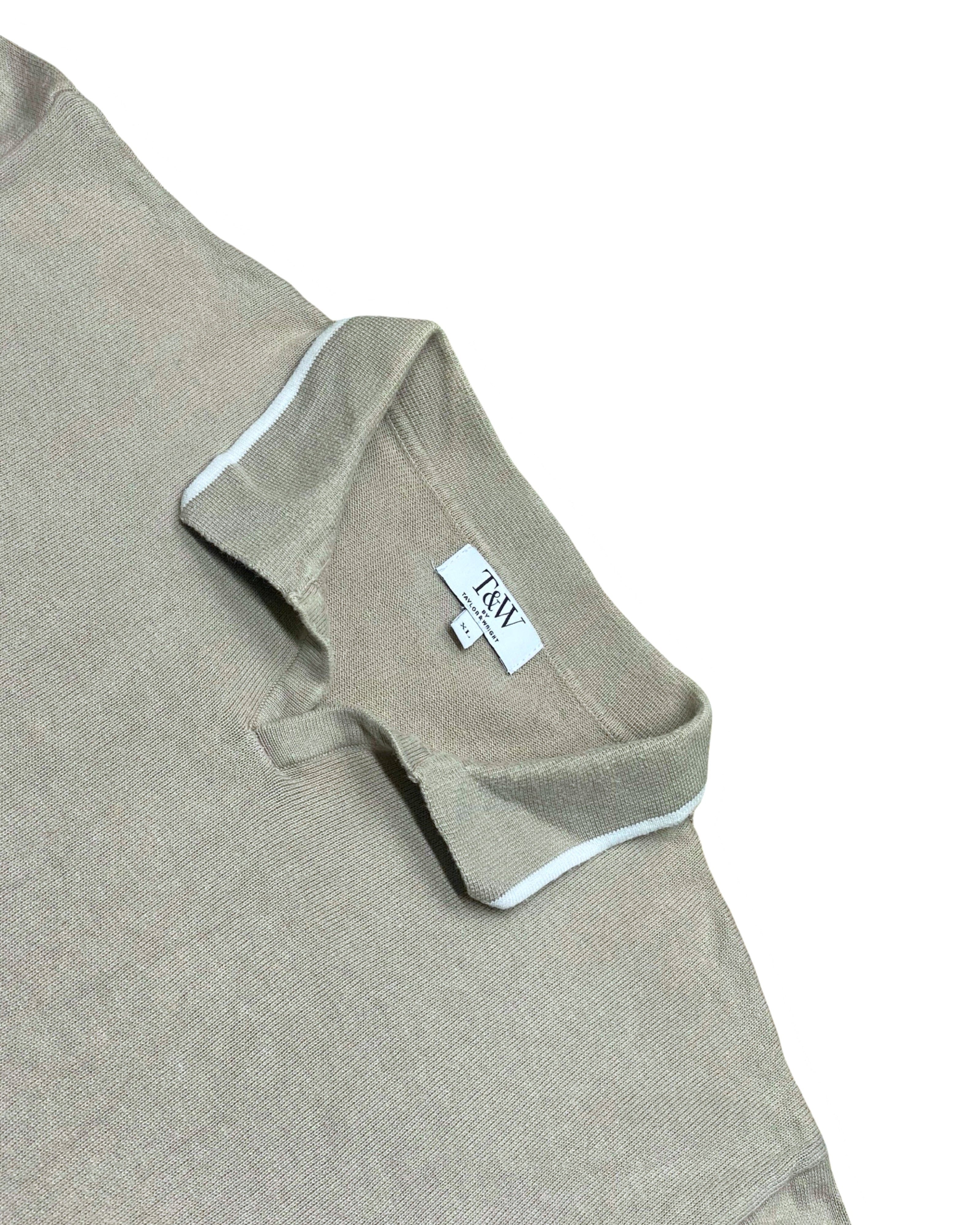 T&W Taupe Knit Polo Shirt | XL | Chest 23.5”