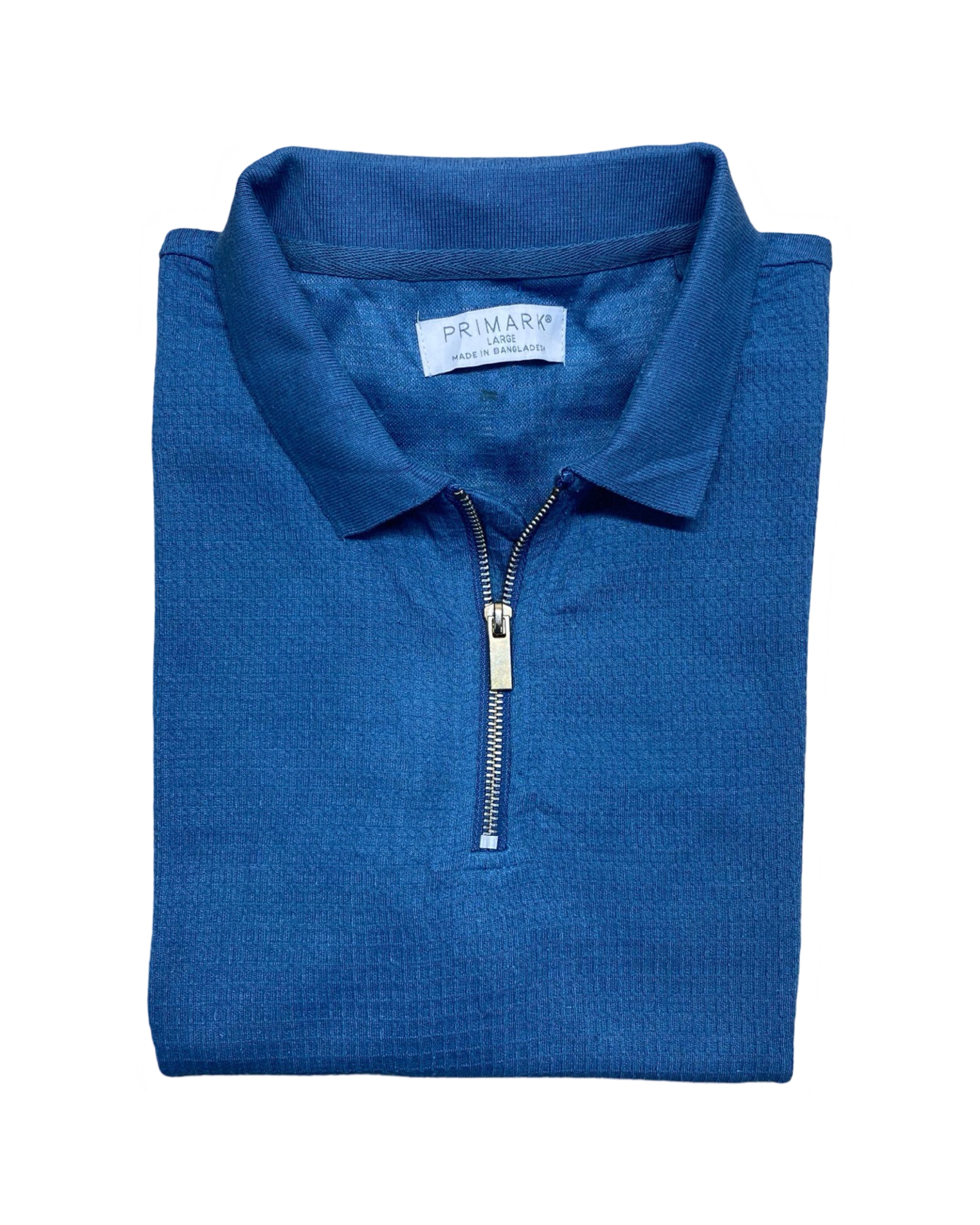 Primark Blue Zip Polo Knit Shirt | Medium | Chest 21”