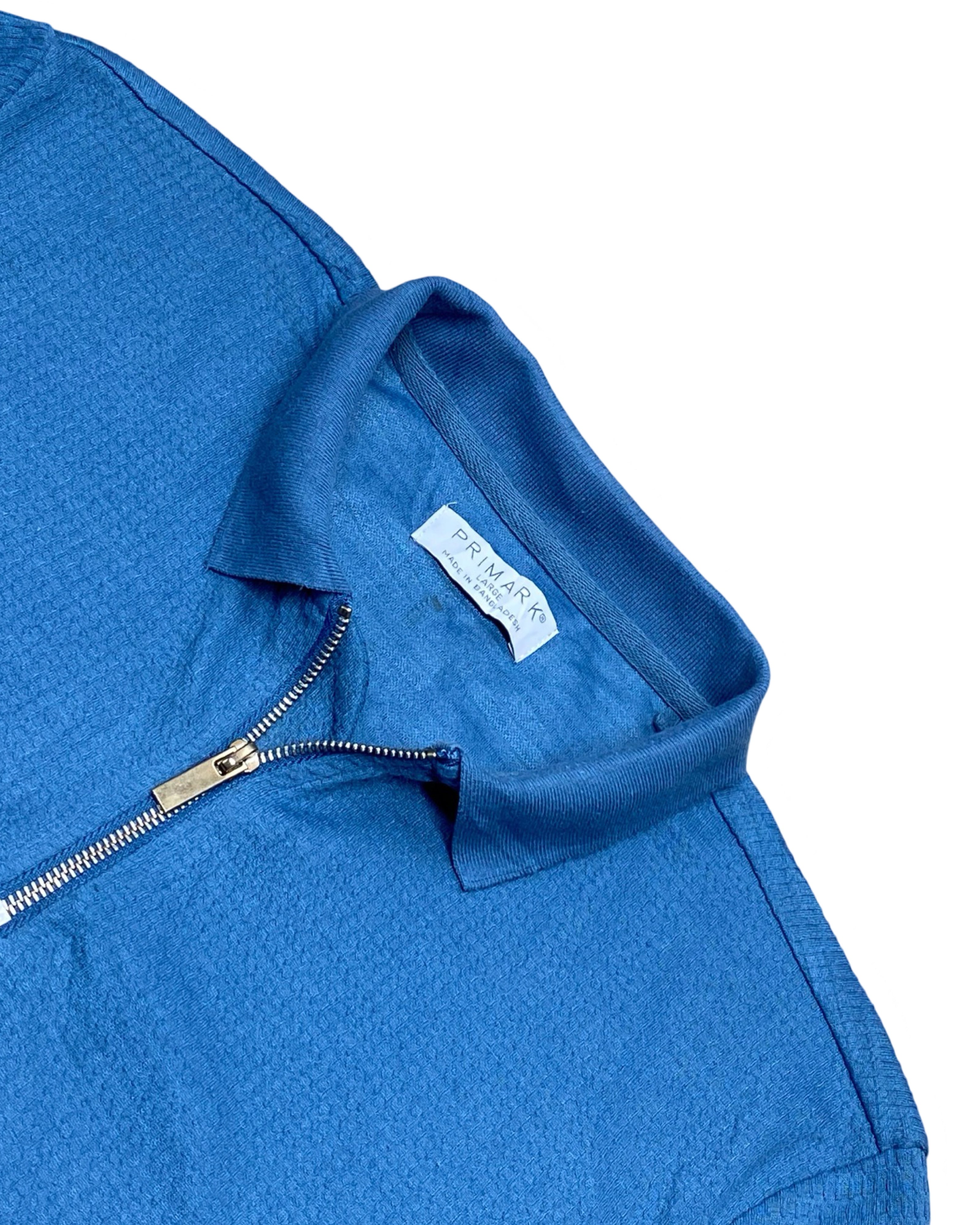 Primark Blue Zip Polo Knit Shirt | Medium | Chest 21”