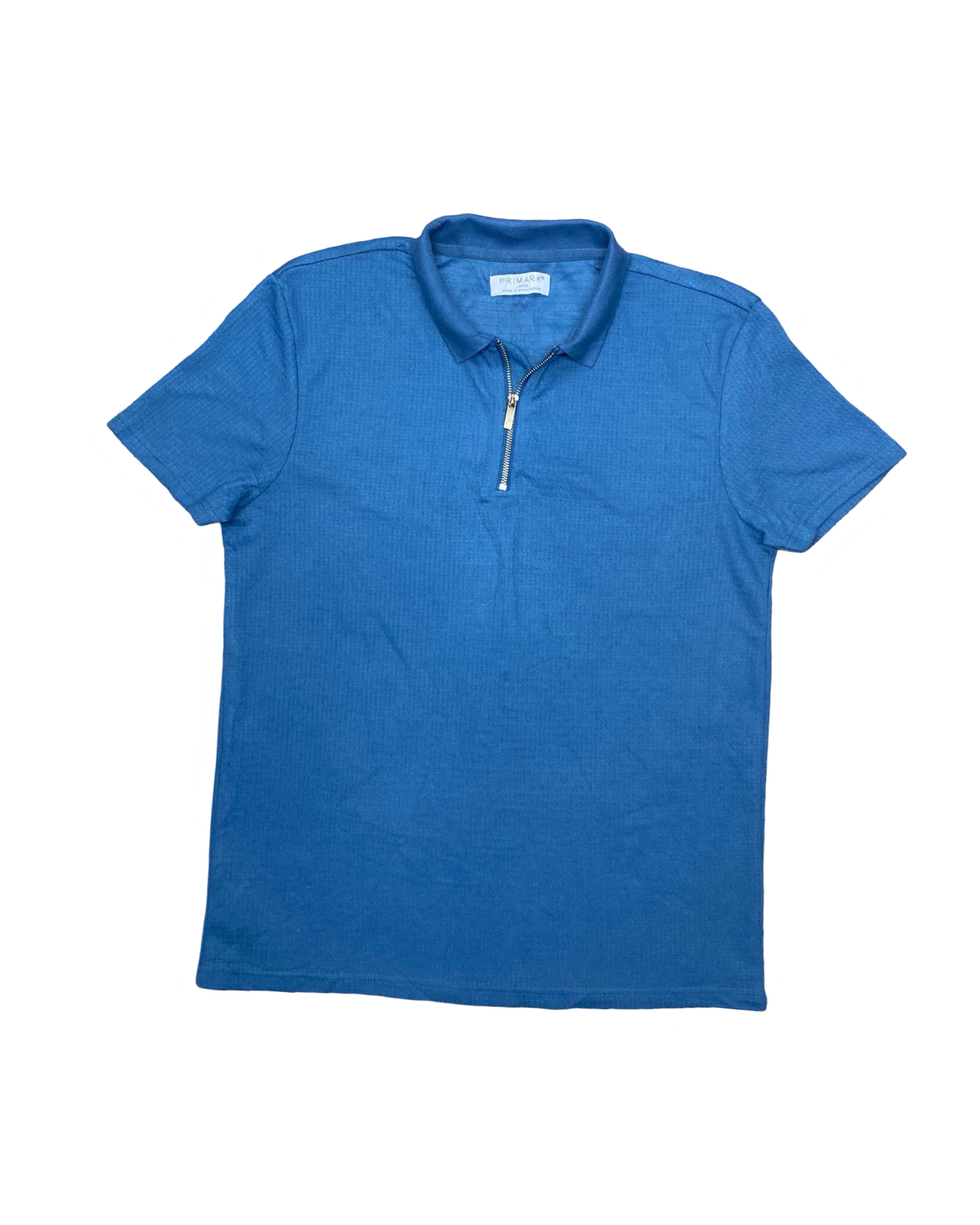 Primark Blue Zip Polo Knit Shirt | Medium | Chest 21”