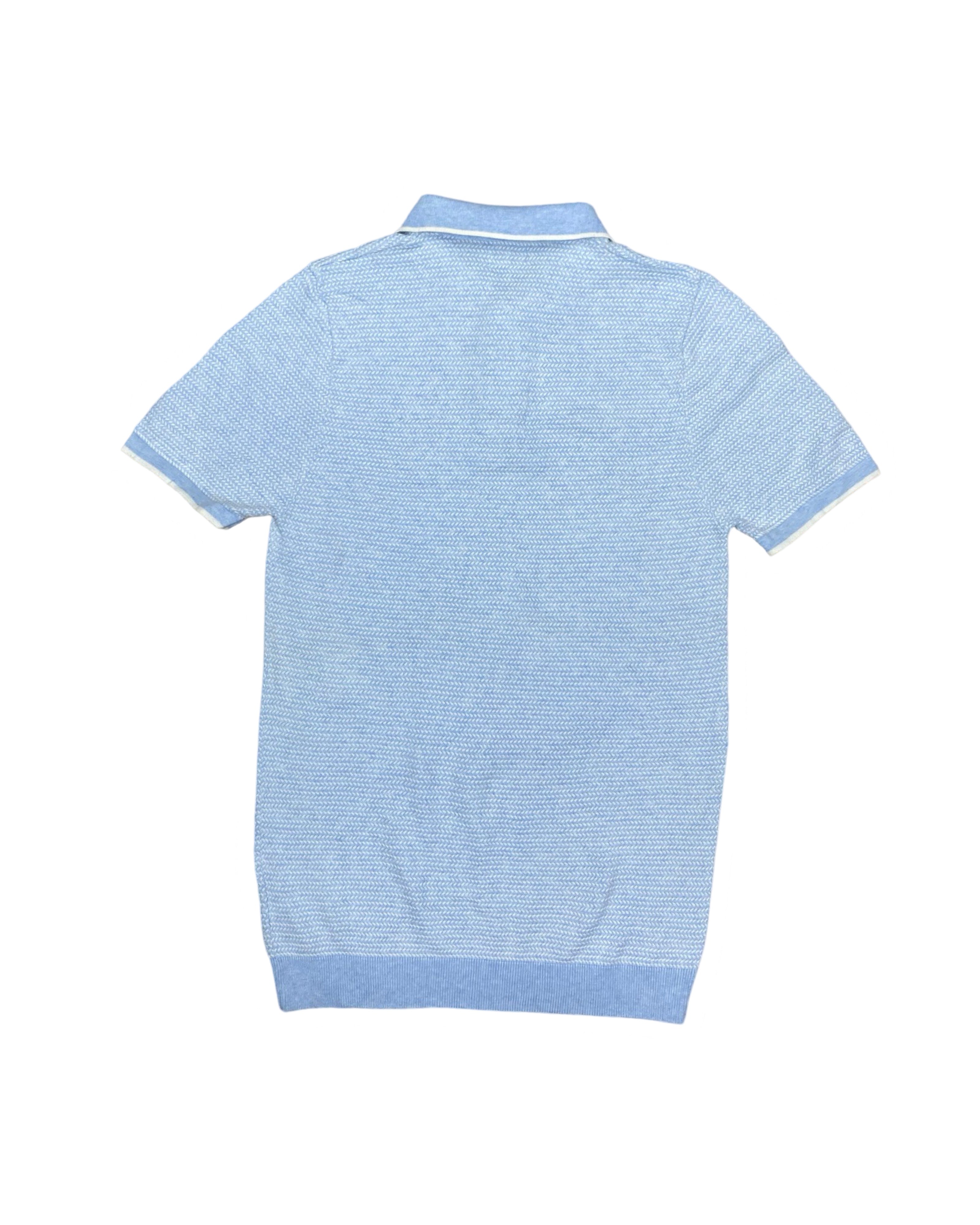 Next Light Blue Textured Knit Polo | Small | Chest 17”