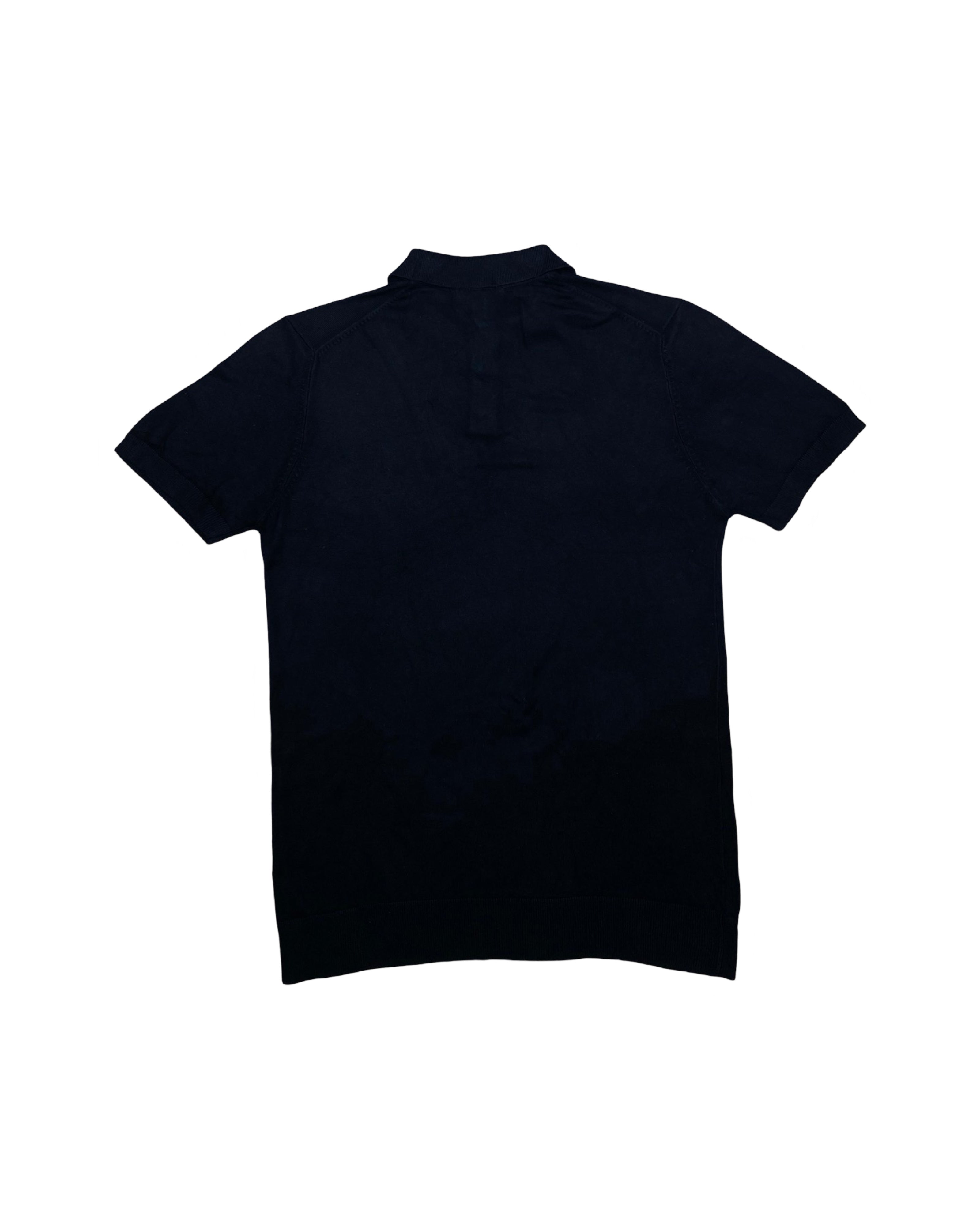 MAN London Black Knitted Polo Shirt with Ribbed Hem | Small | Chest 19”