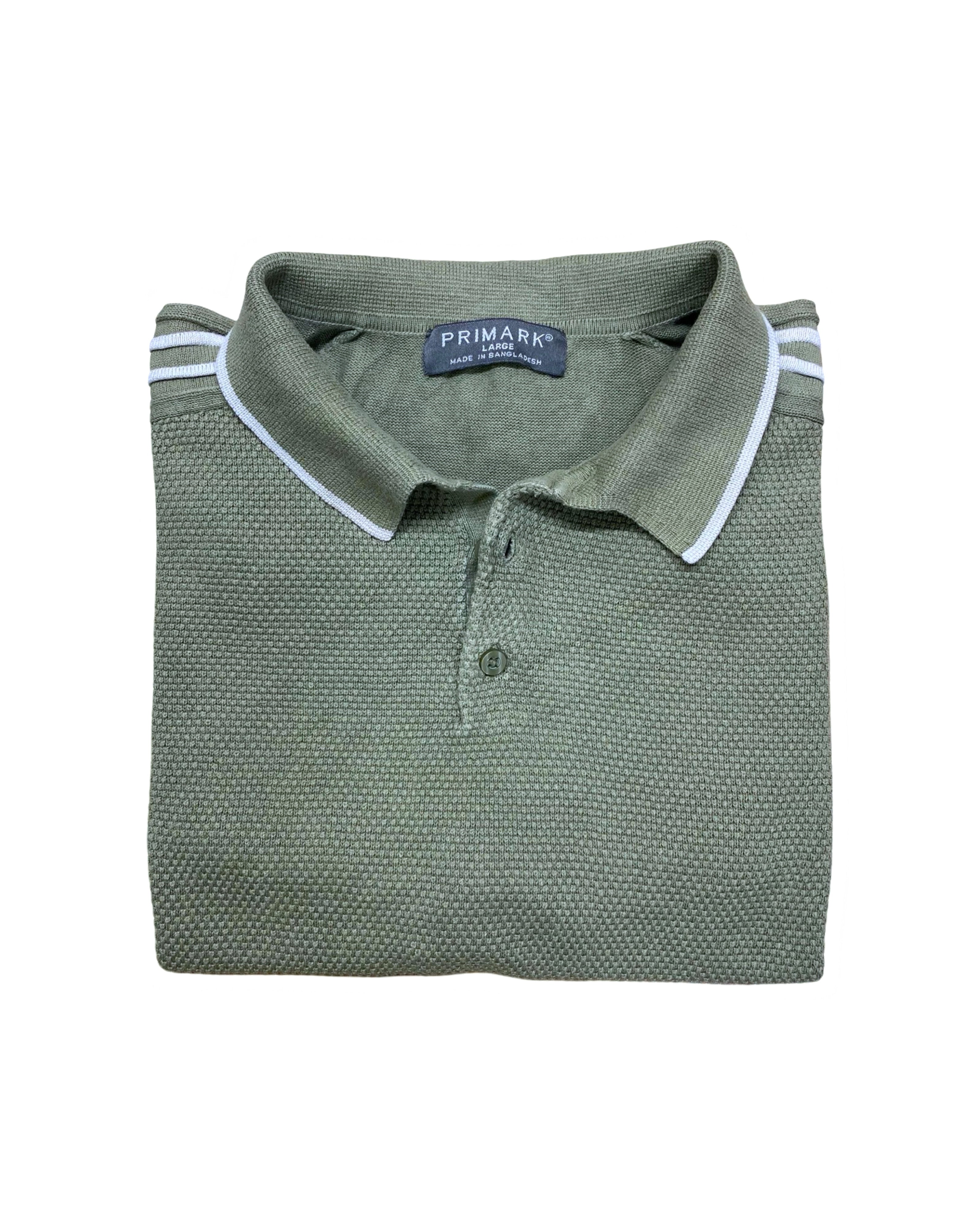 Primark Green Textured Knit Polo Shirt | Size L | Chest 22.5”