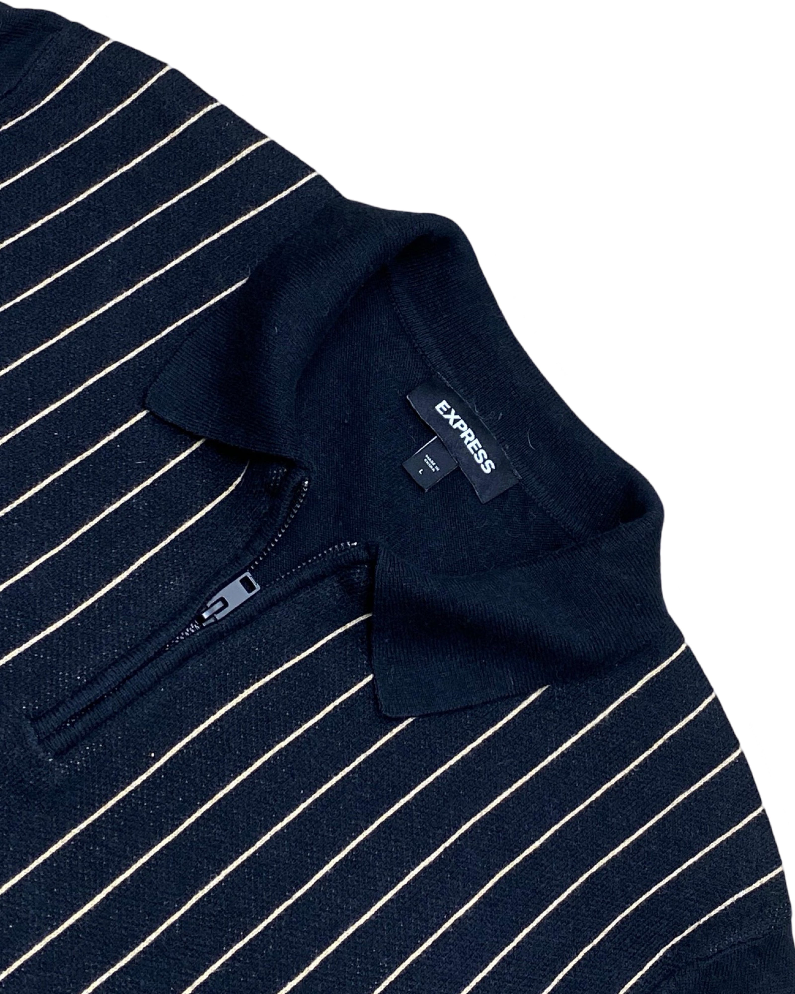 Express Navy Geometric Ribbed Knit Polo Shirt | Large | Chest 23”