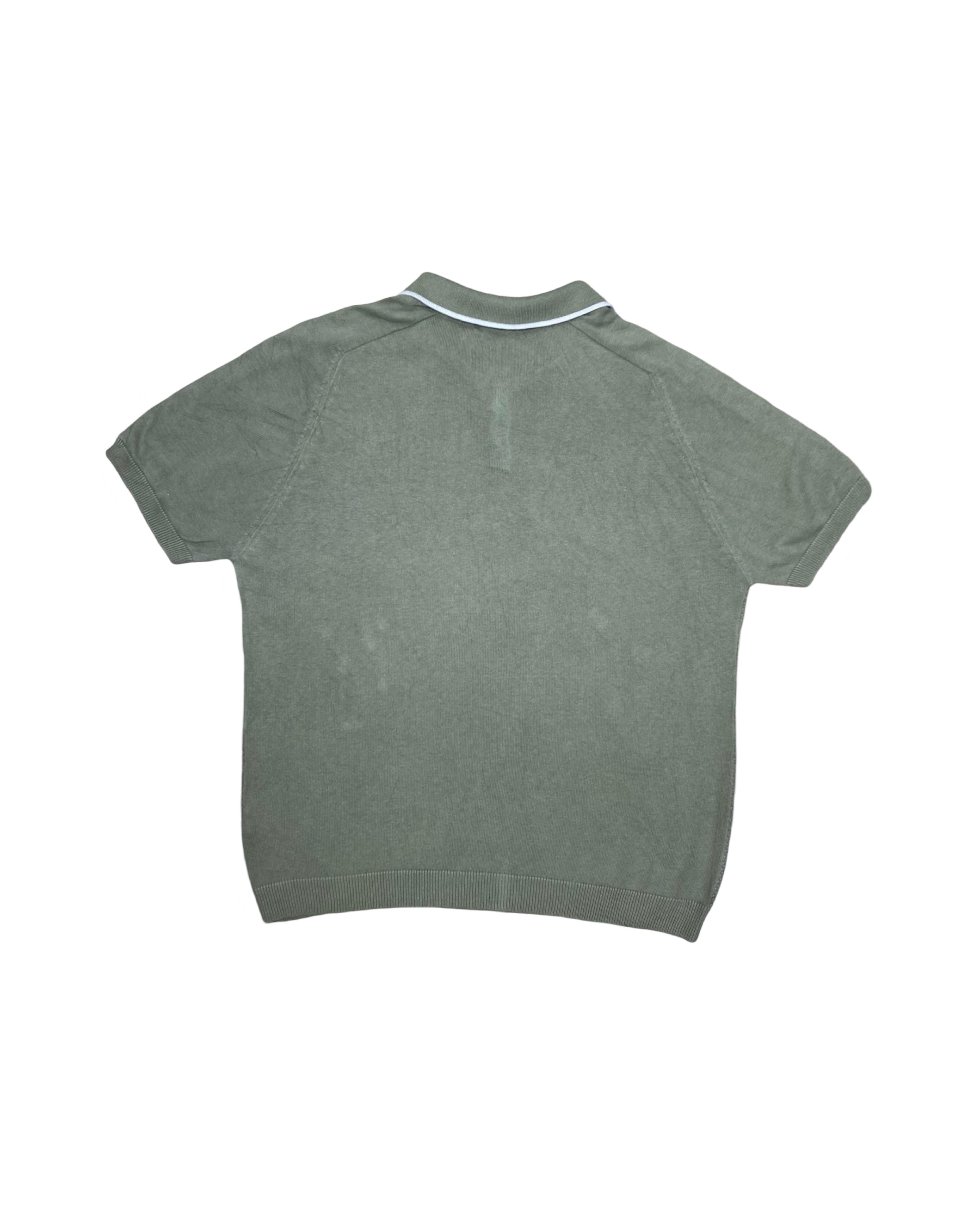 Primark Green Textured Knit Polo Shirt | Size L | Chest 22.5”